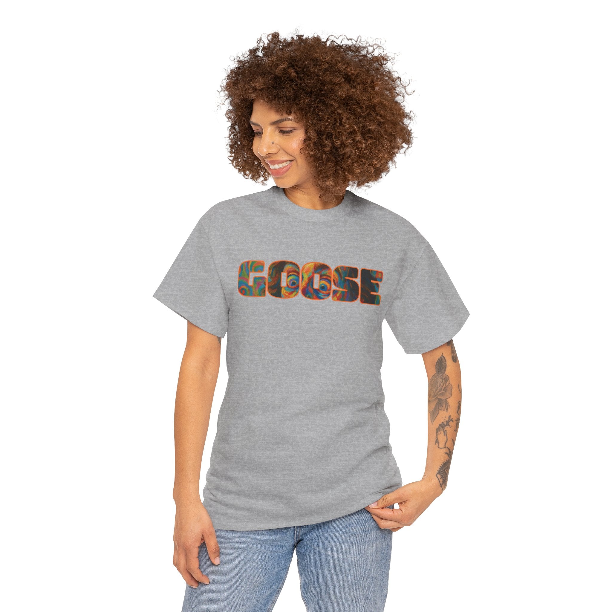 Goose Graphic Tee — Retro Camo Lettering Shirt