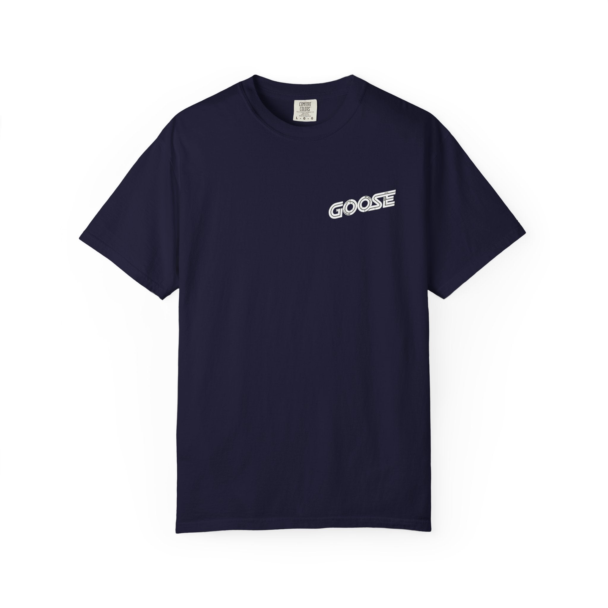Big Modern Robot Graphic T-Shirt — "GOOSE" Chest Text, Retro Sci‑Fi Back Print