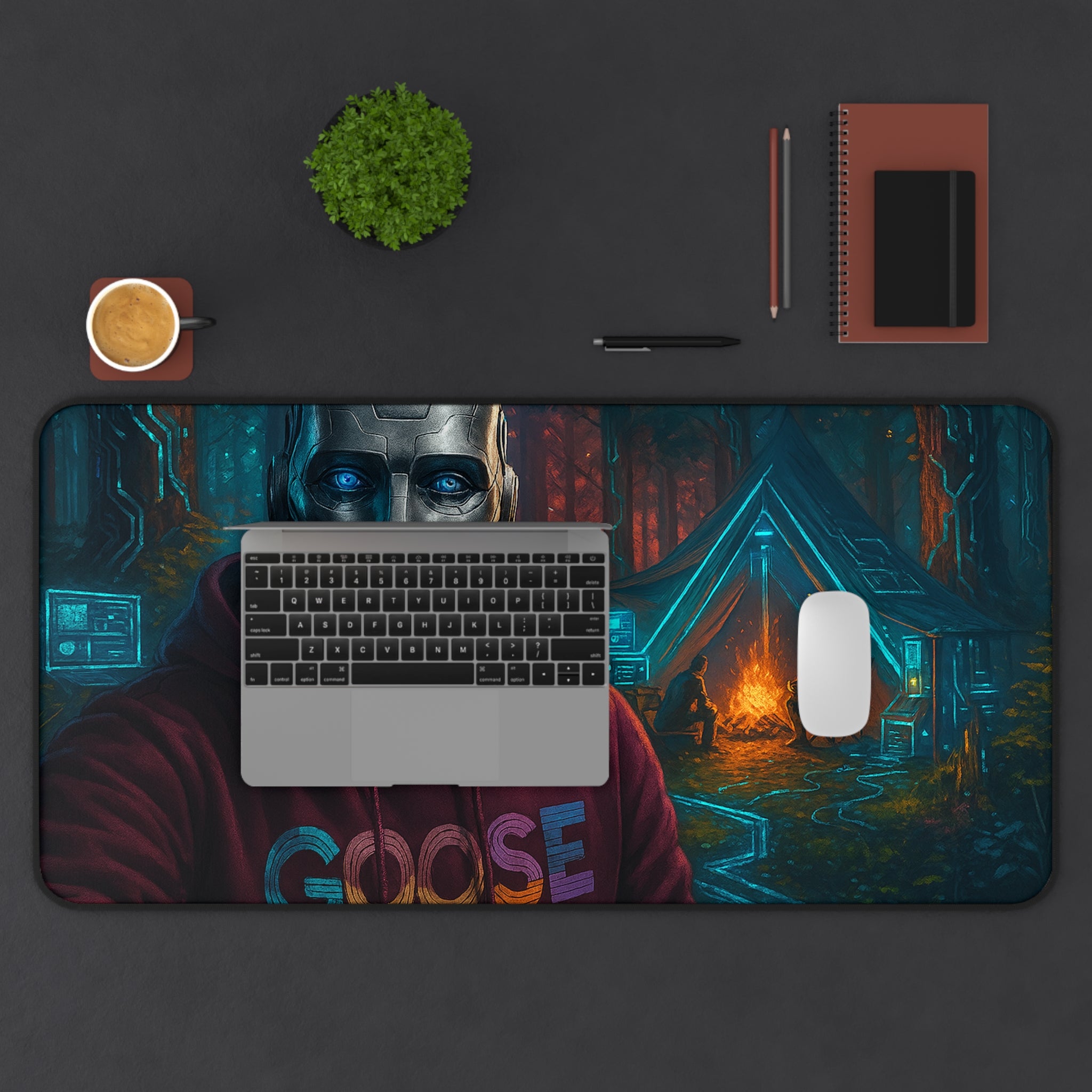 Cyber Ranger Desk Mat — Robot Selfie at Campfire Gaming Mousepad