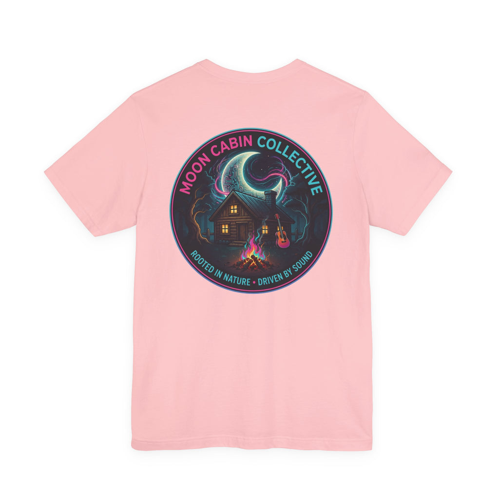 Moon Cabin Collective T-Shirt — Moonlit Cabin Graphic Tee ("Rooted in Nature • Driven by Sound")