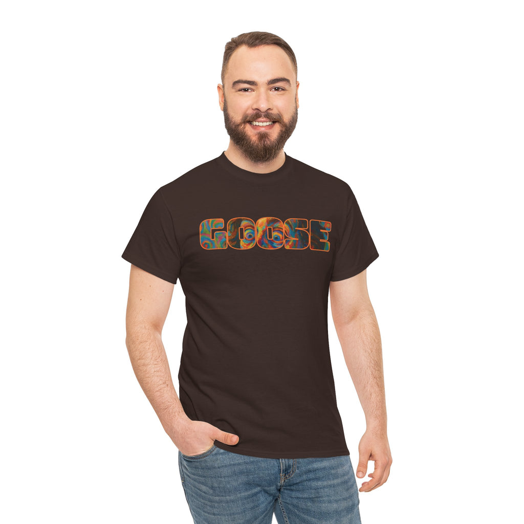 Goose Graphic Tee — Retro Camo Lettering Shirt