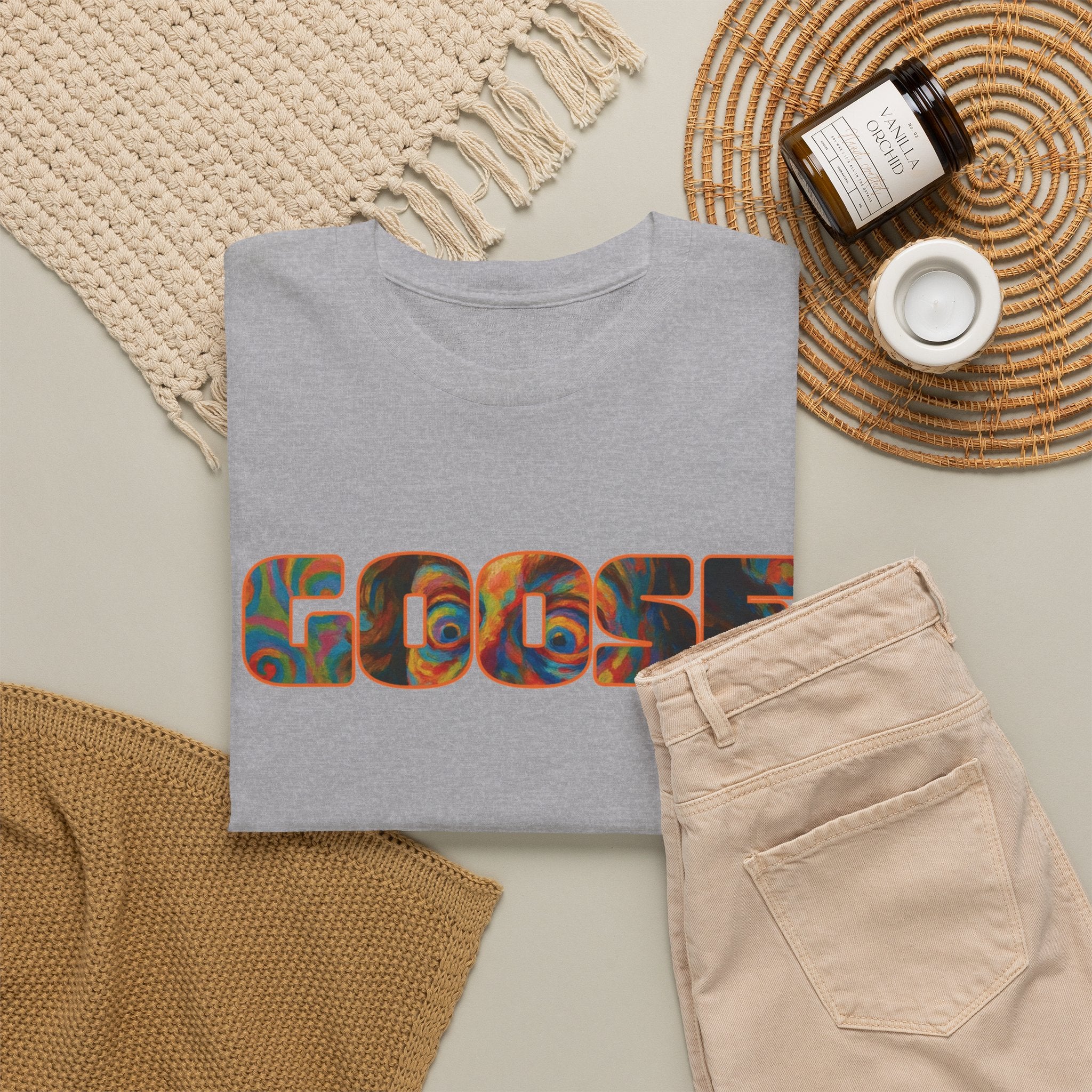 Goose Graphic Tee — Retro Camo Lettering Shirt