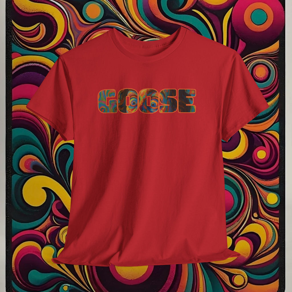 Goose Graphic Tee — Retro Camo Lettering Shirt