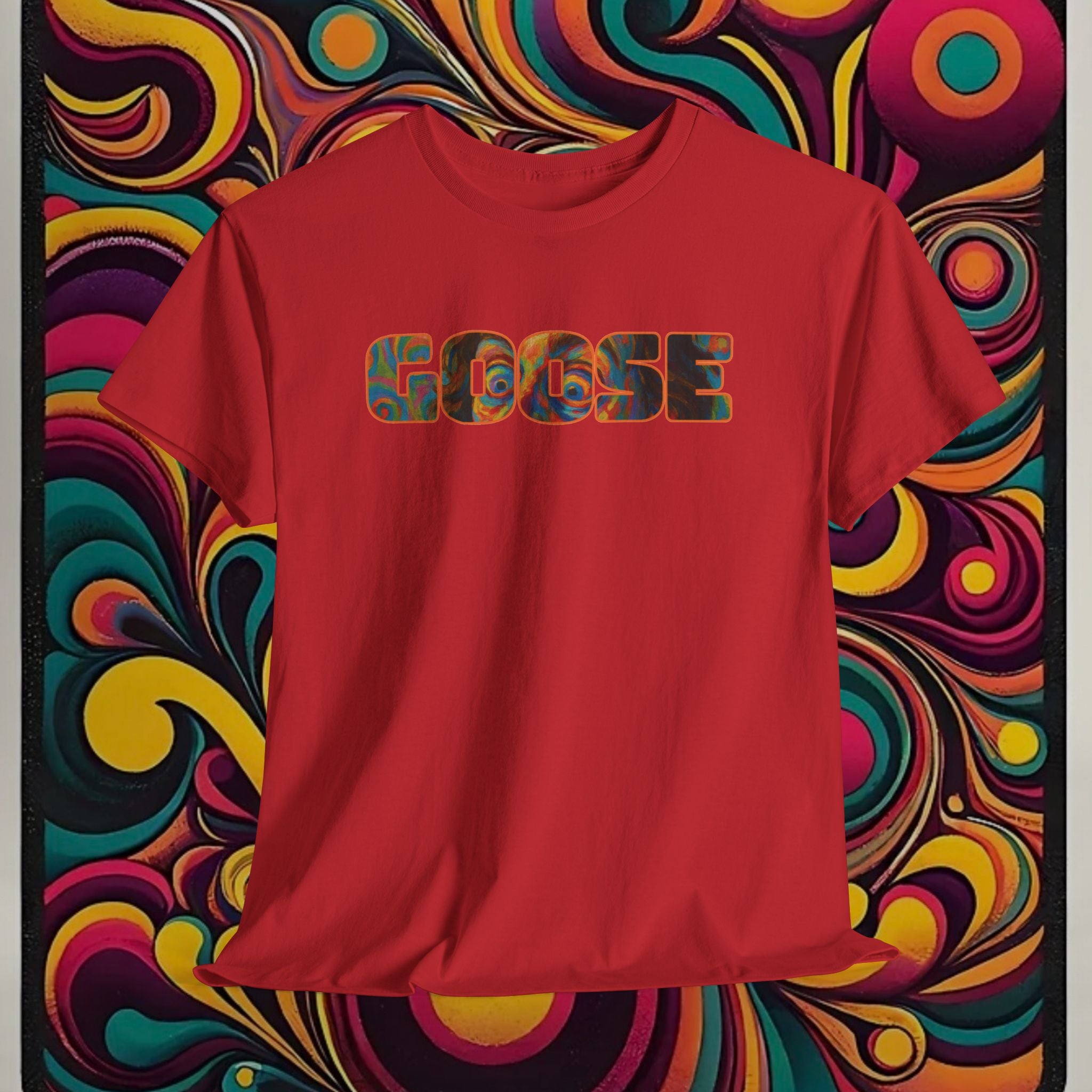 Goose Graphic Tee — Retro Camo Lettering Shirt