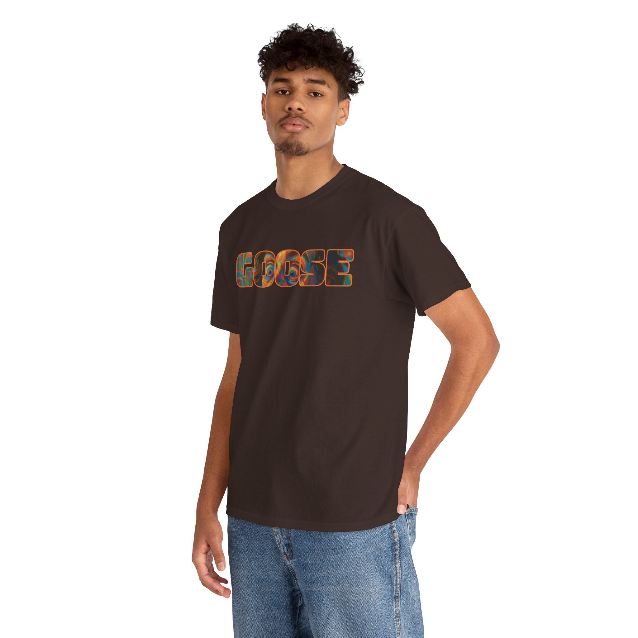 Goose Graphic Tee — Retro Camo Lettering Shirt