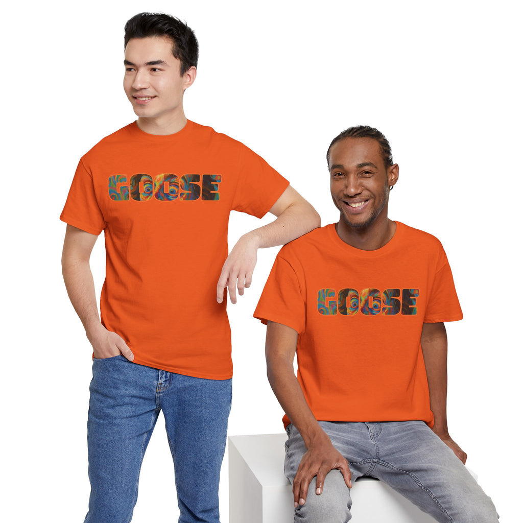 Goose Graphic Tee — Retro Camo Lettering Shirt