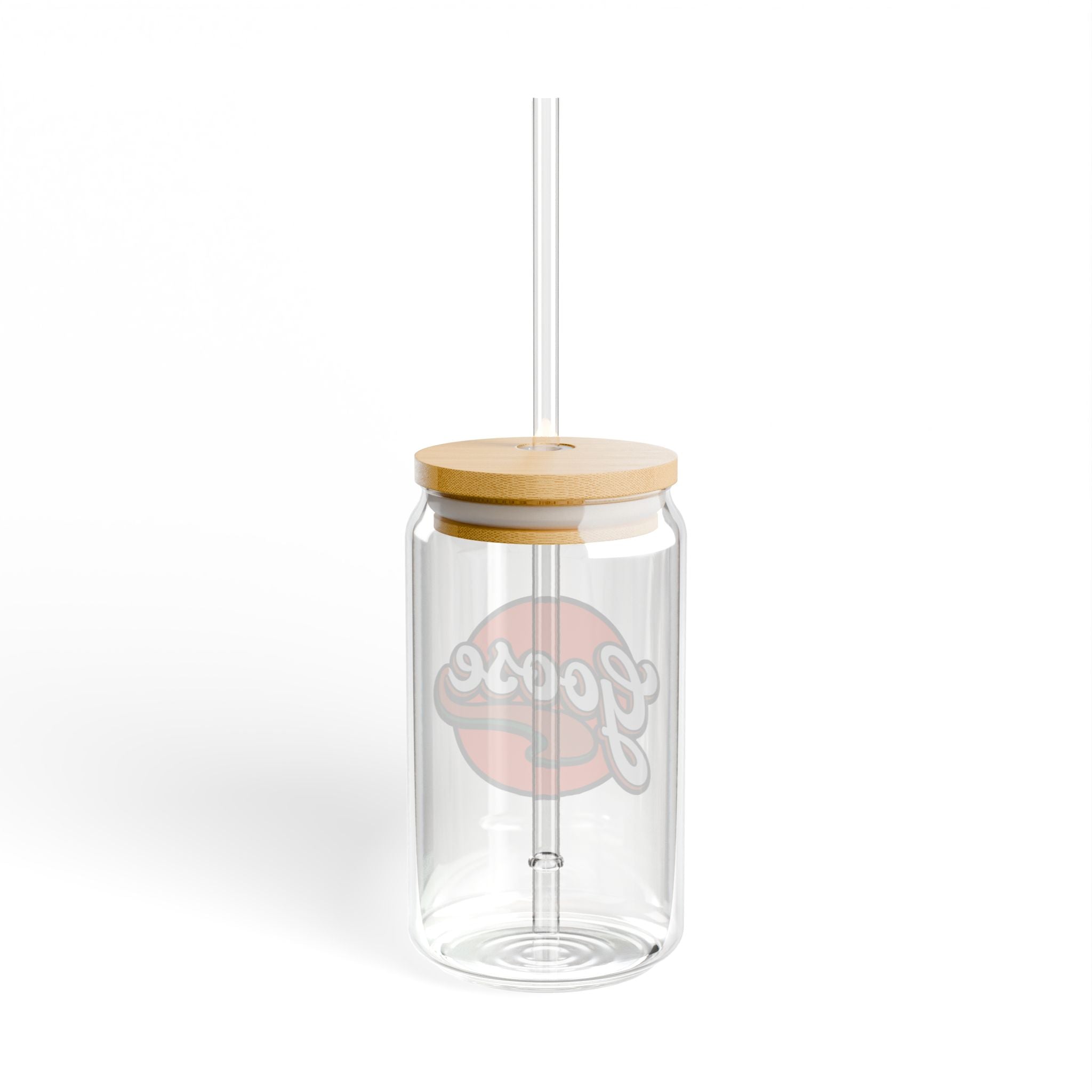 Goose Logo Sipper Glass — 16oz Reusable Drink Jar with Bamboo Lid & Straw