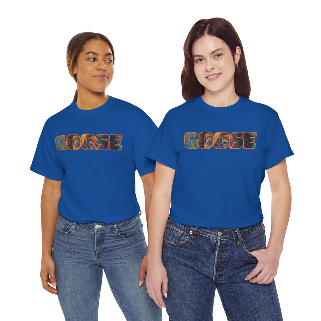 Goose Graphic Tee — Retro Camo Lettering Shirt