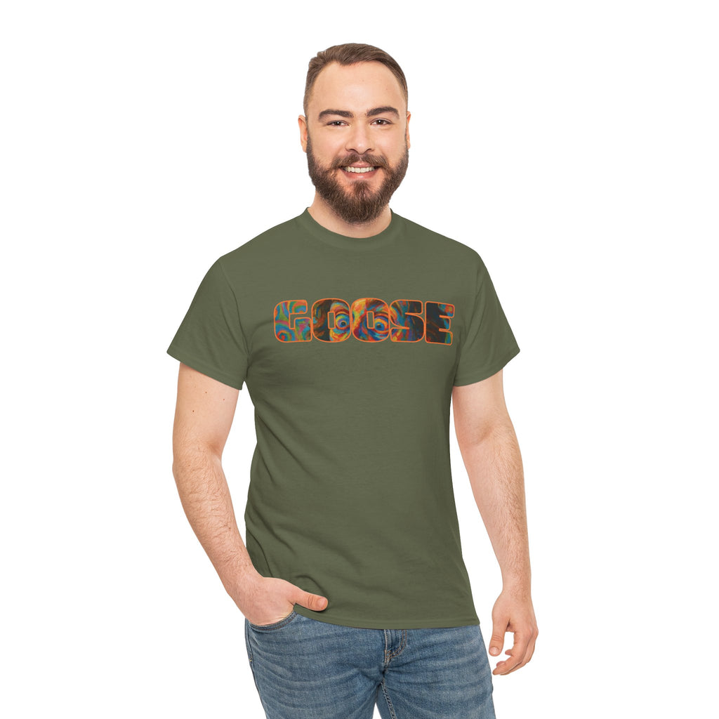 Goose Graphic Tee — Retro Camo Lettering Shirt