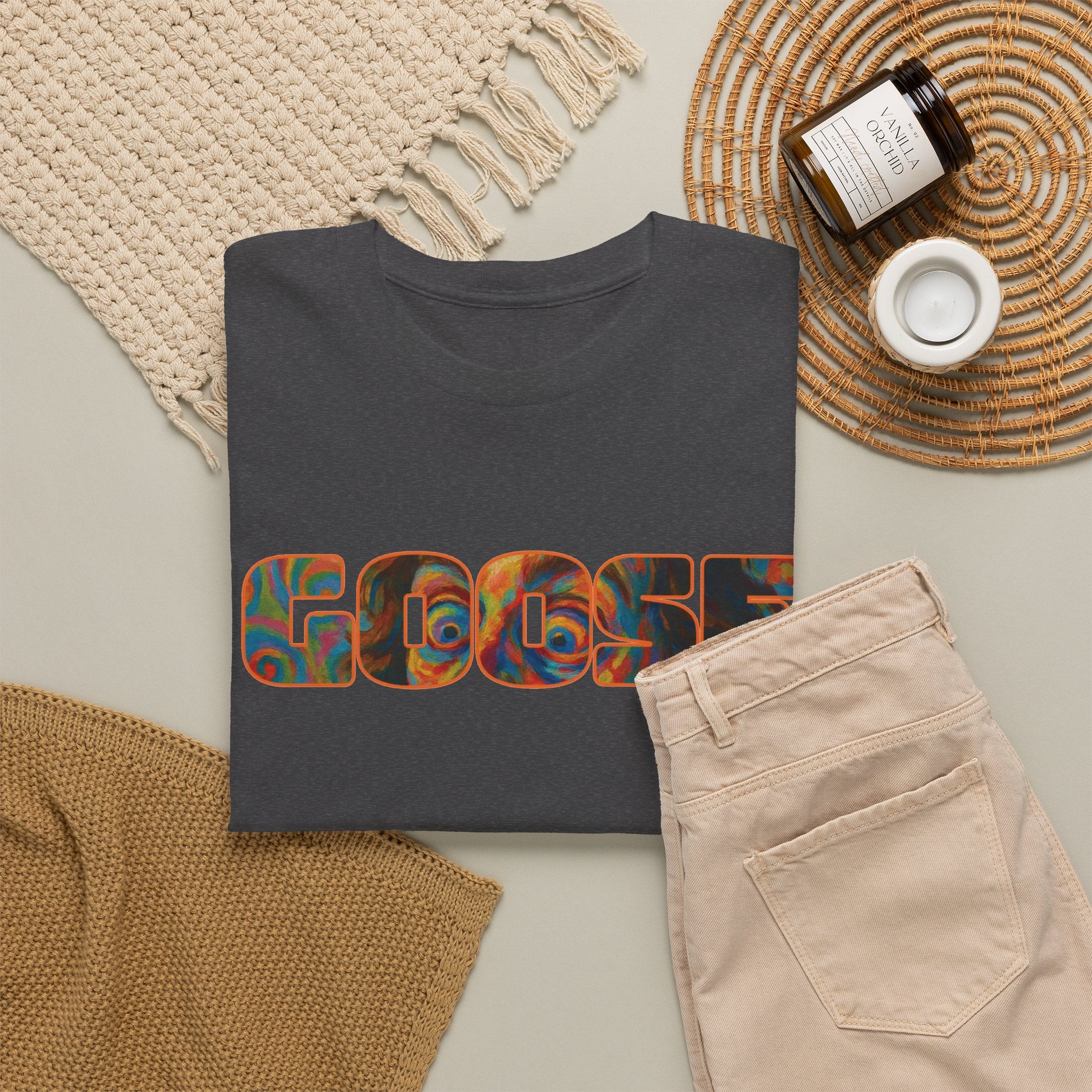 Goose Graphic Tee — Retro Camo Lettering Shirt