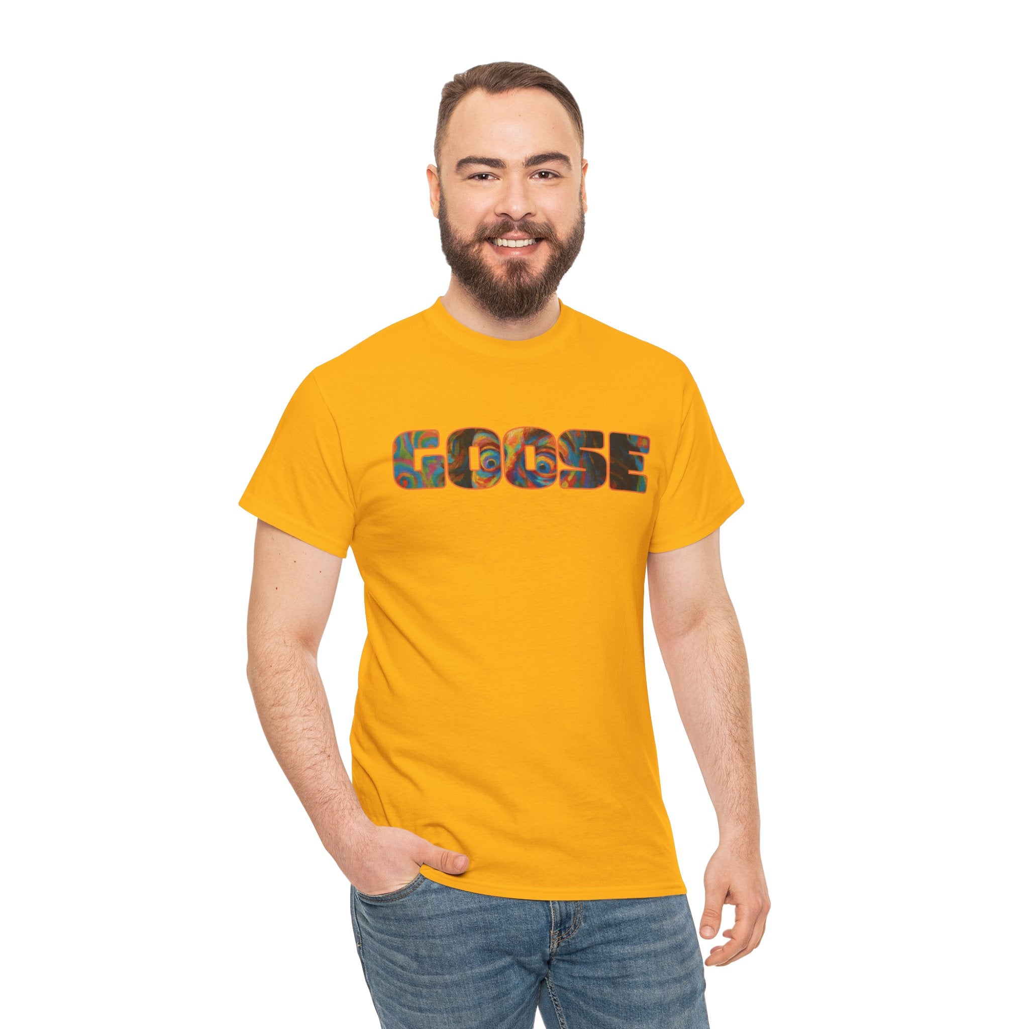 Goose Graphic Tee — Retro Camo Lettering Shirt