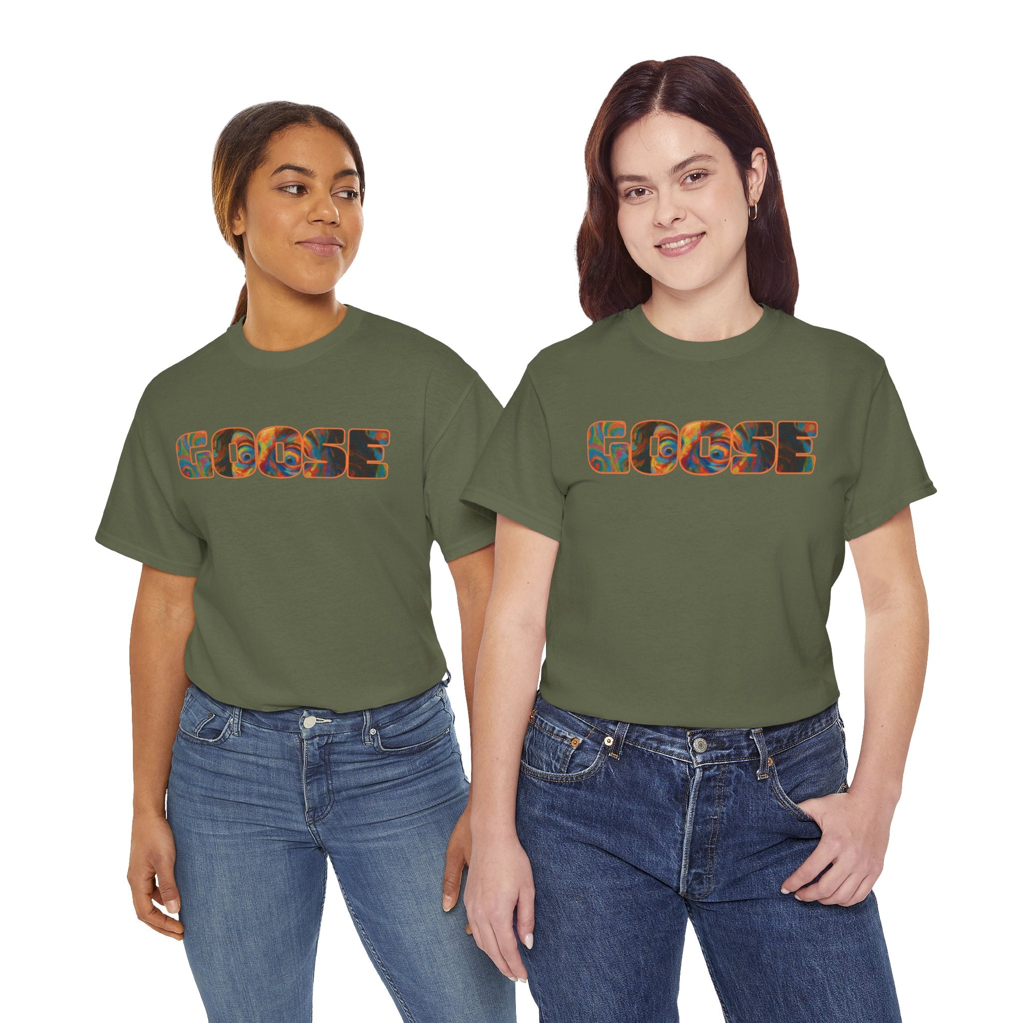 Goose Graphic Tee — Retro Camo Lettering Shirt