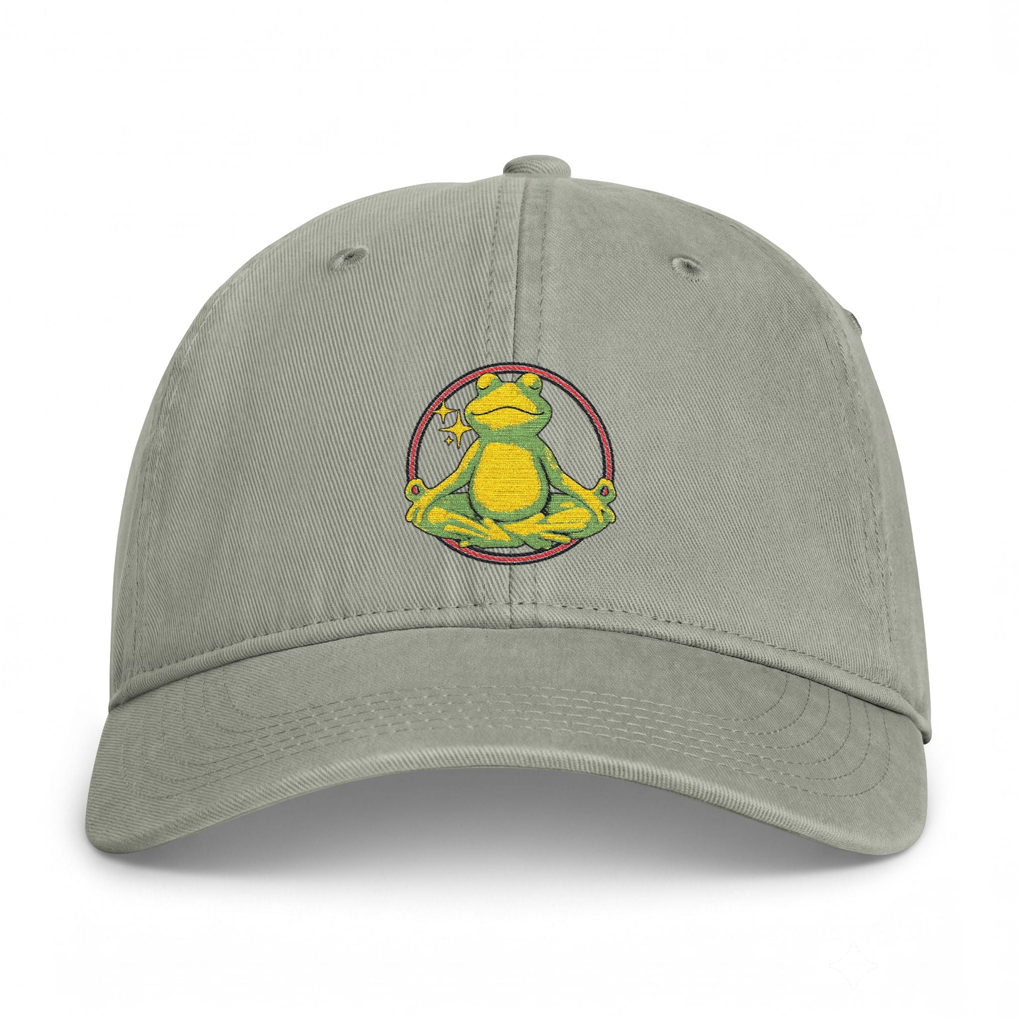 Embroidered Meditating Frog Dad Hat - Coastal Washed Cap