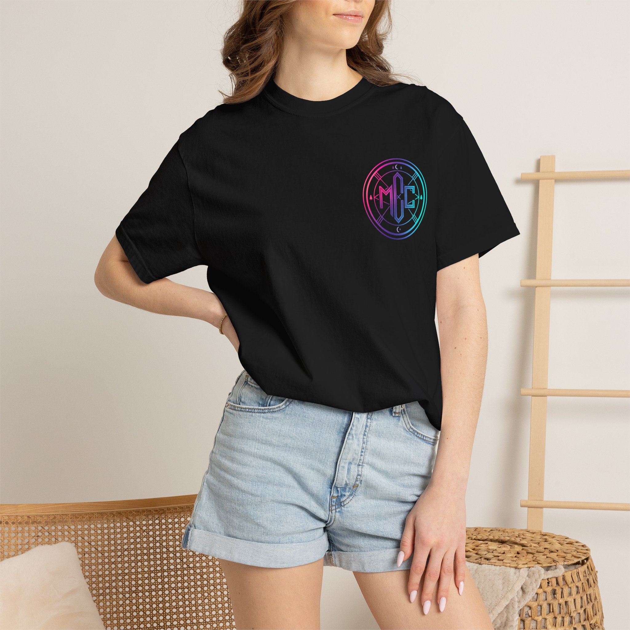 Moonlit Cabin Campfire crest T-shirt | unisex tee