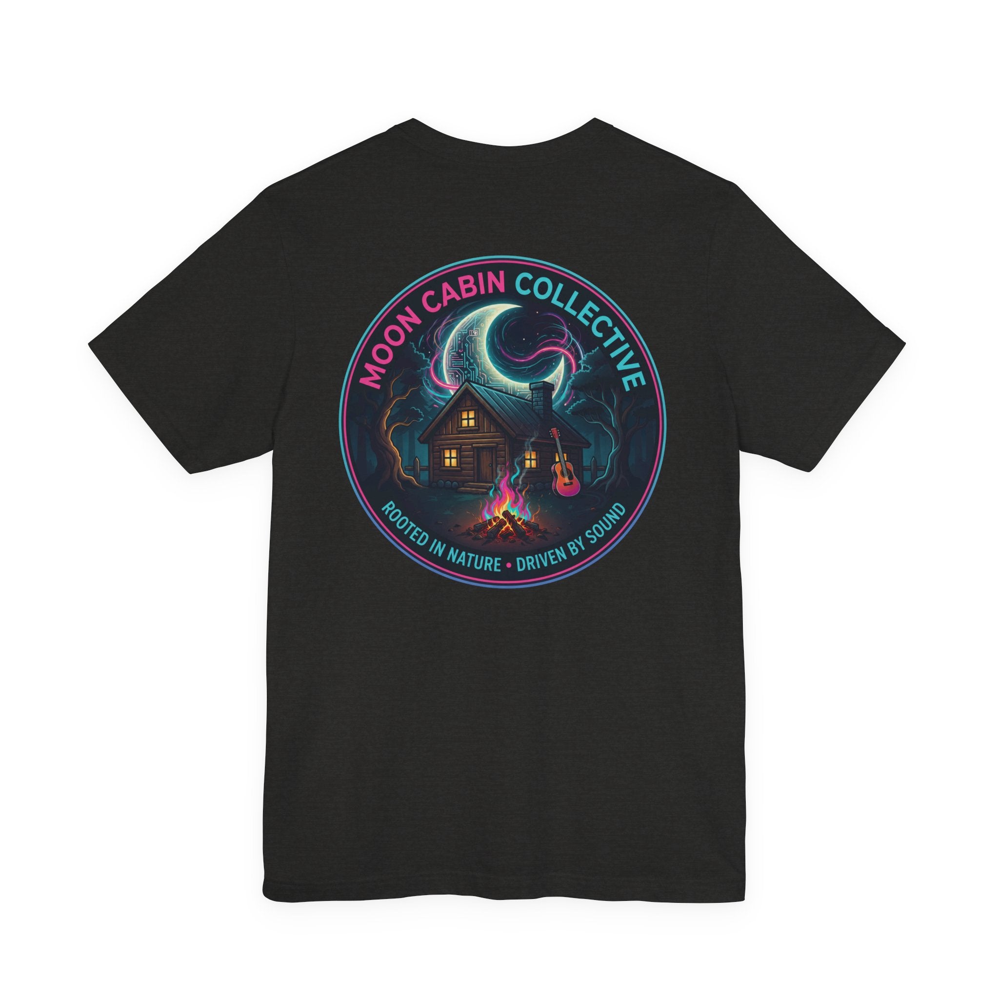 Moon Cabin Collective T-Shirt — Moonlit Cabin Graphic Tee ("Rooted in Nature • Driven by Sound")