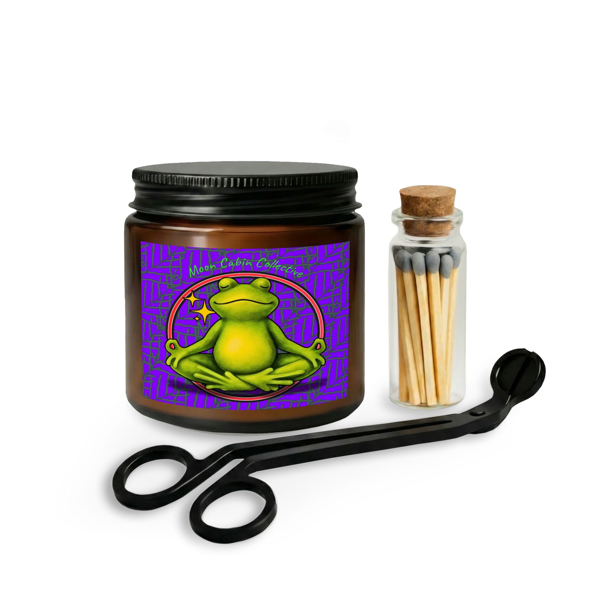 Meditating Frog Candle Set with Matches and Wick Trimmer | Relaxation Soy Candle