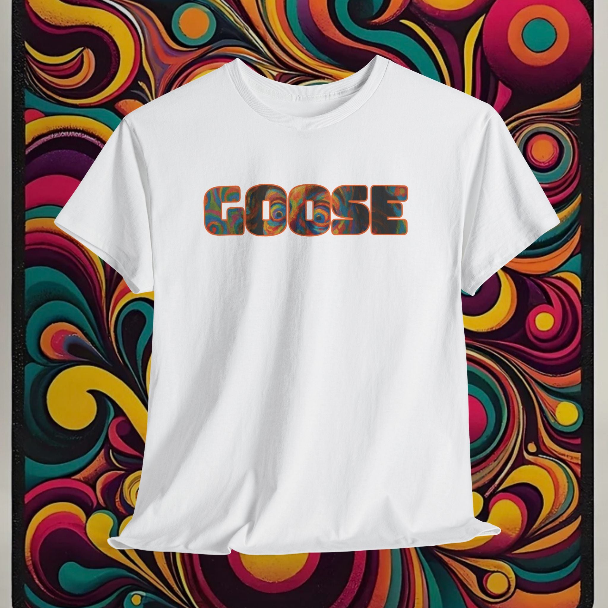 Goose Graphic Tee — Retro Camo Lettering Shirt