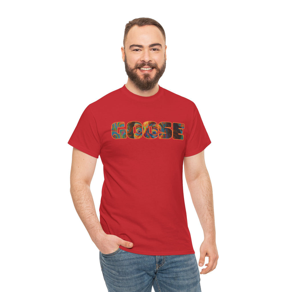 Goose Graphic Tee — Retro Camo Lettering Shirt