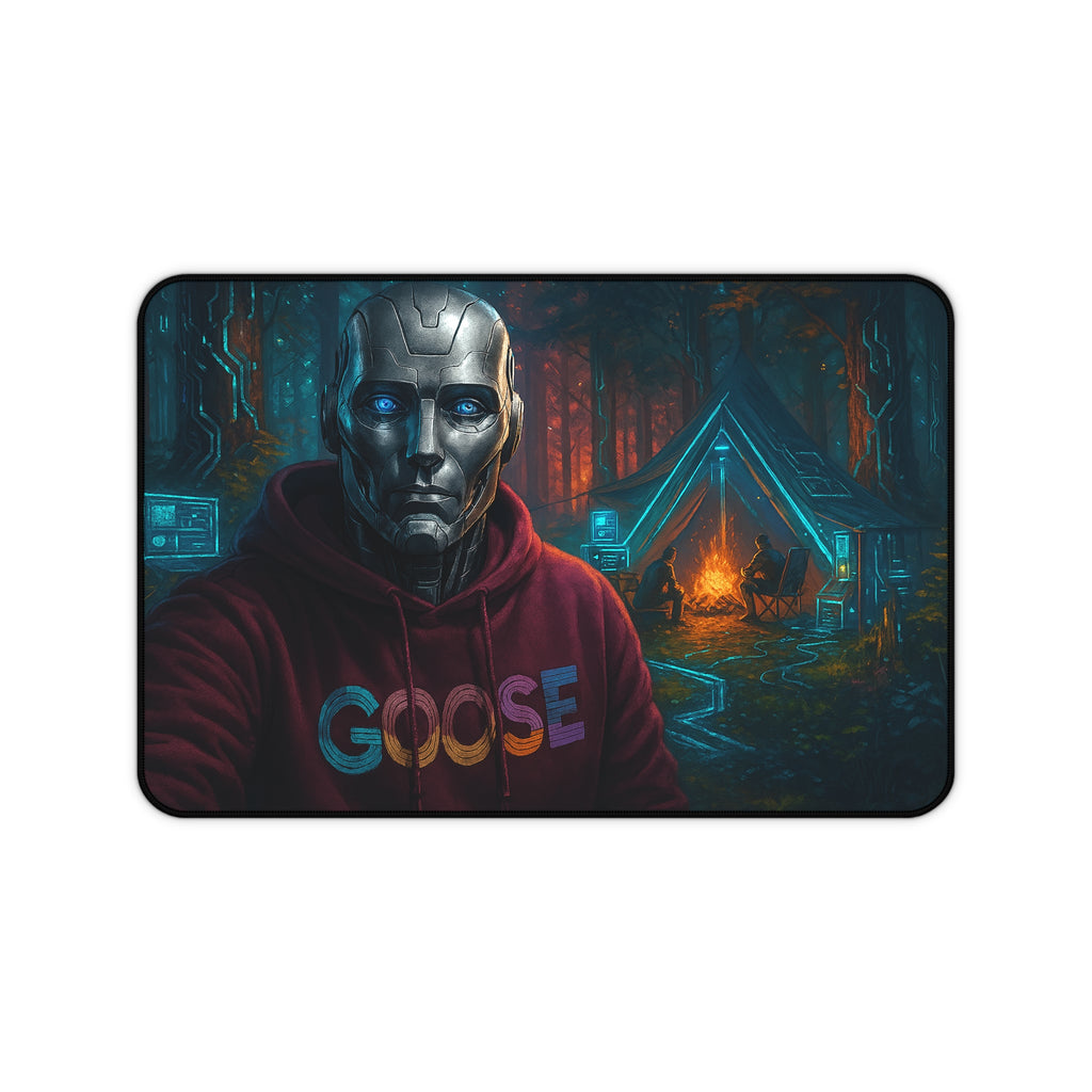 Cyber Ranger Desk Mat — Robot Selfie at Campfire Gaming Mousepad