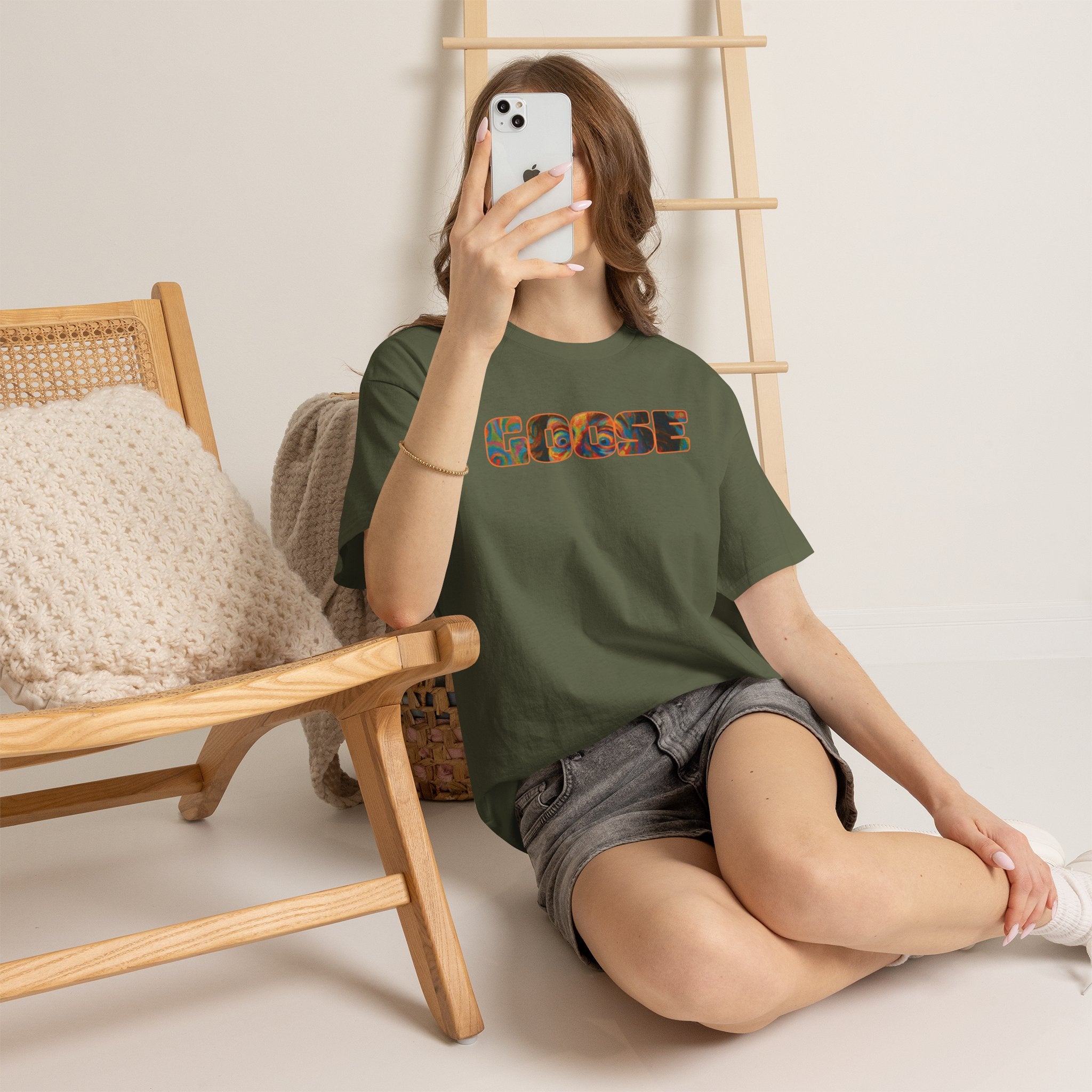 Goose Graphic Tee — Retro Camo Lettering Shirt