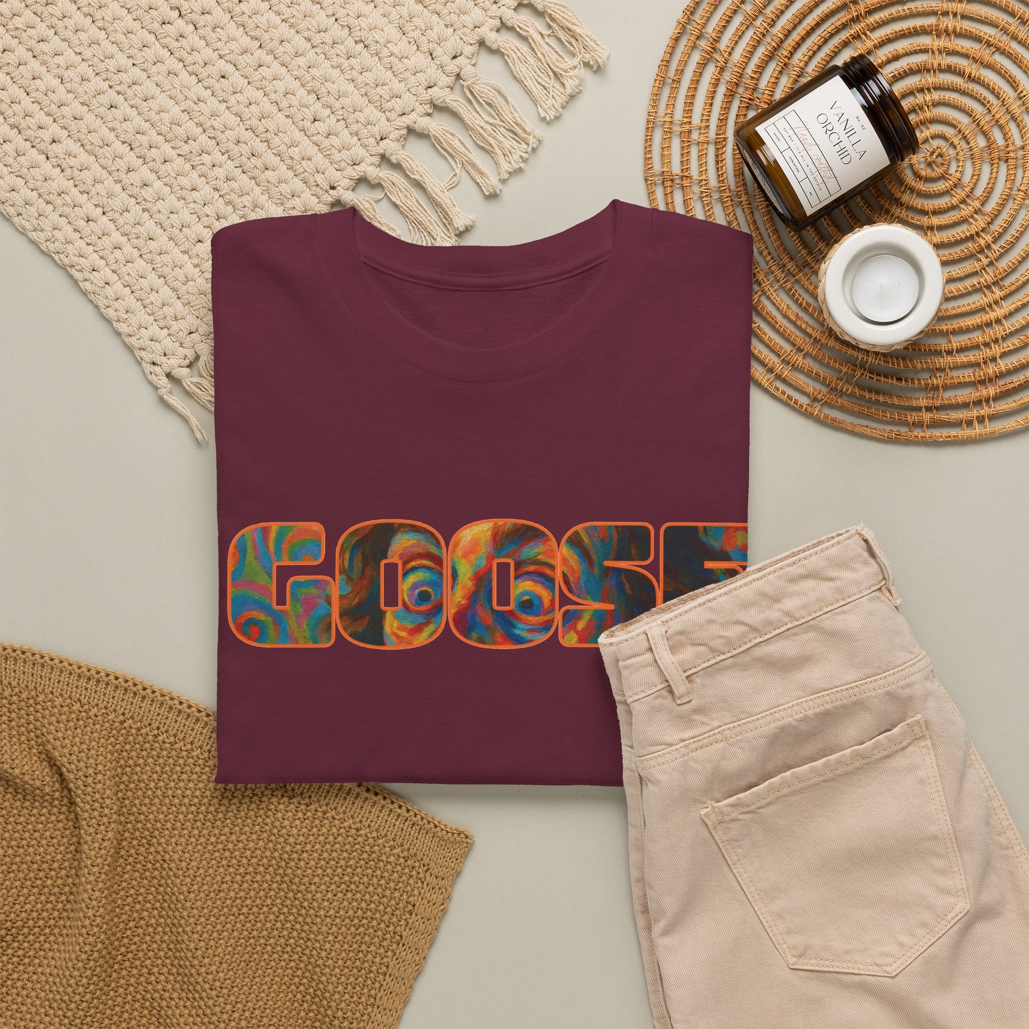 Goose Graphic Tee — Retro Camo Lettering Shirt