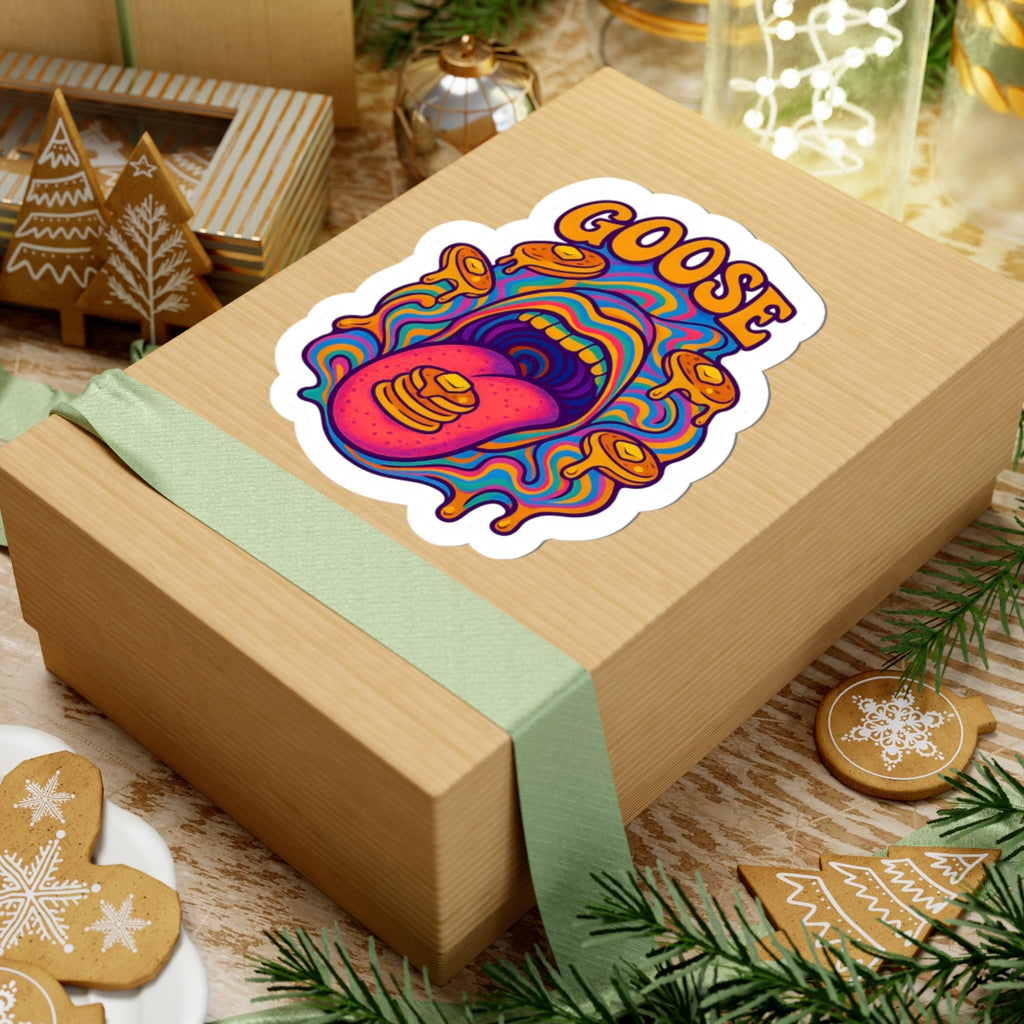 Goose Psychedelic Pancake Sticker — Colorful Kiss-Cut Vinyl Decal