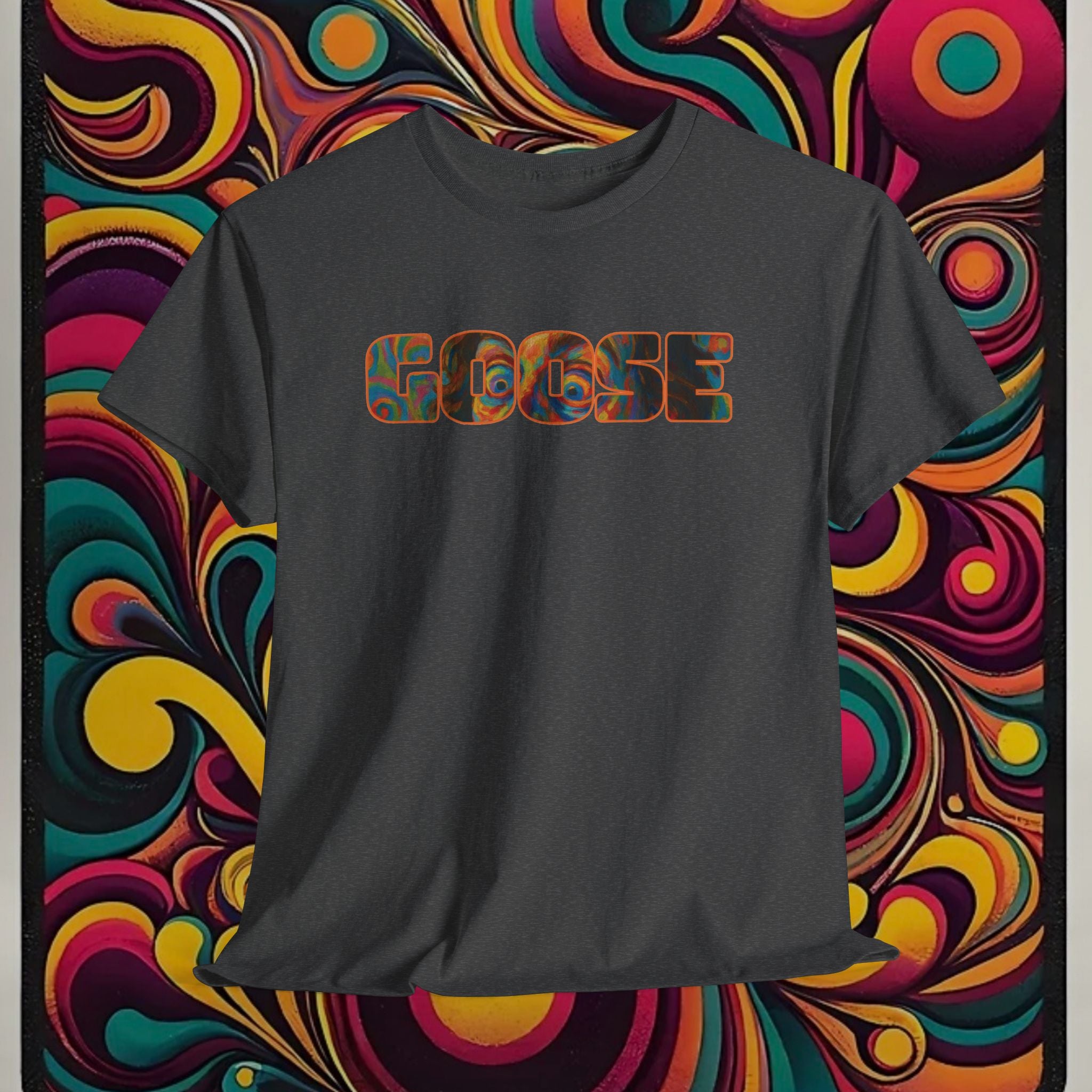 Goose Graphic Tee — Retro Camo Lettering Shirt