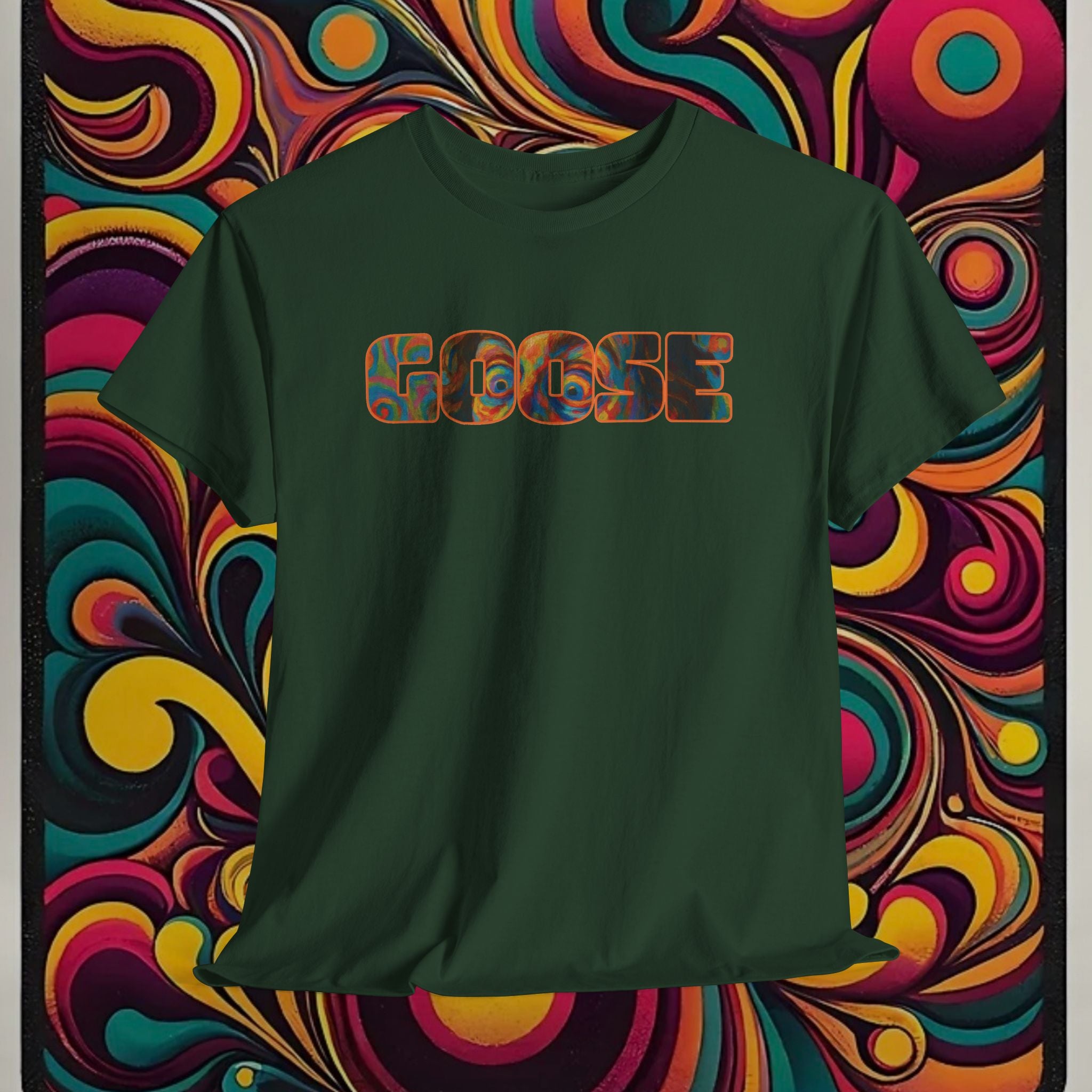 Goose Graphic Tee — Retro Camo Lettering Shirt