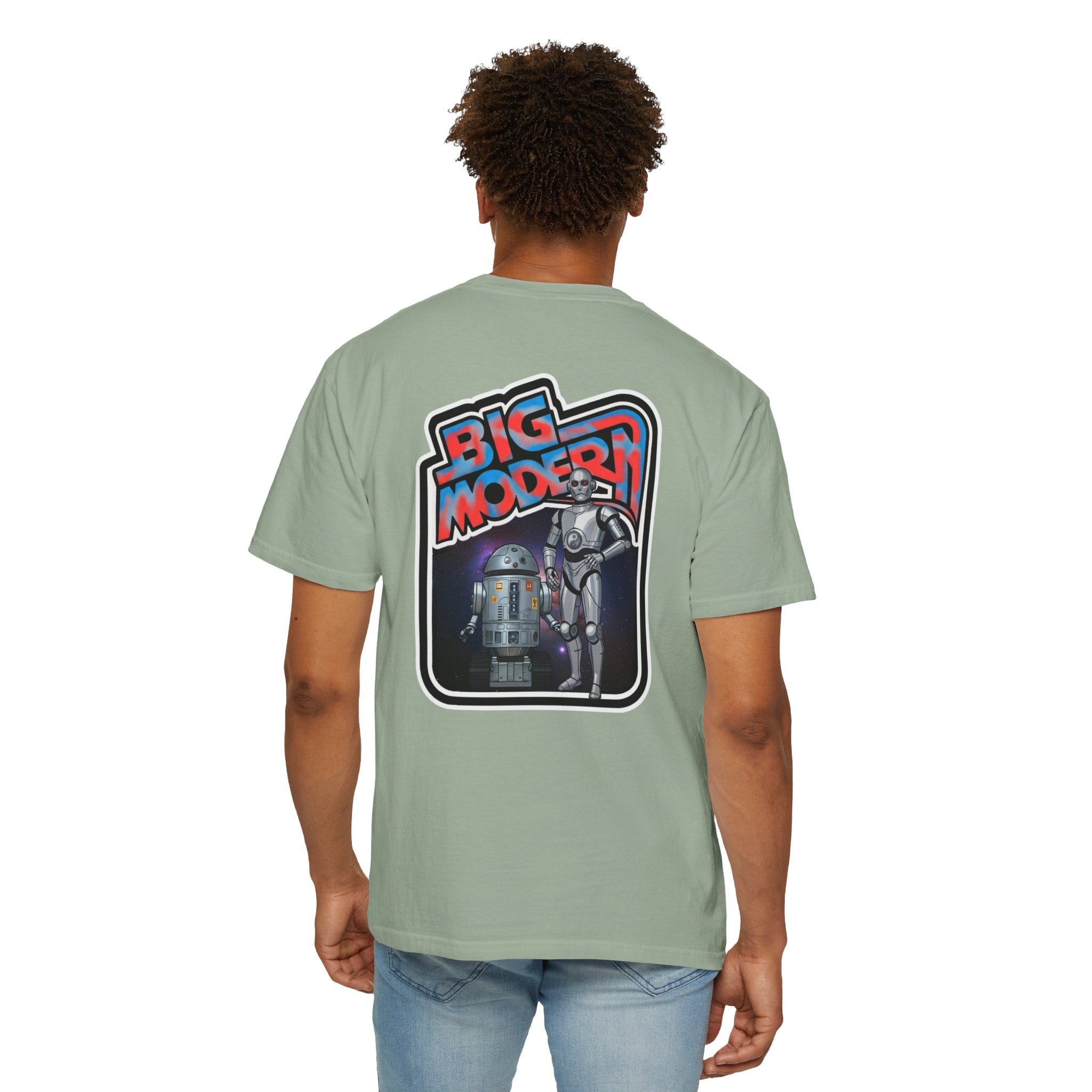 Big Modern Robot Graphic T-Shirt — "GOOSE" Chest Text, Retro Sci‑Fi Back Print