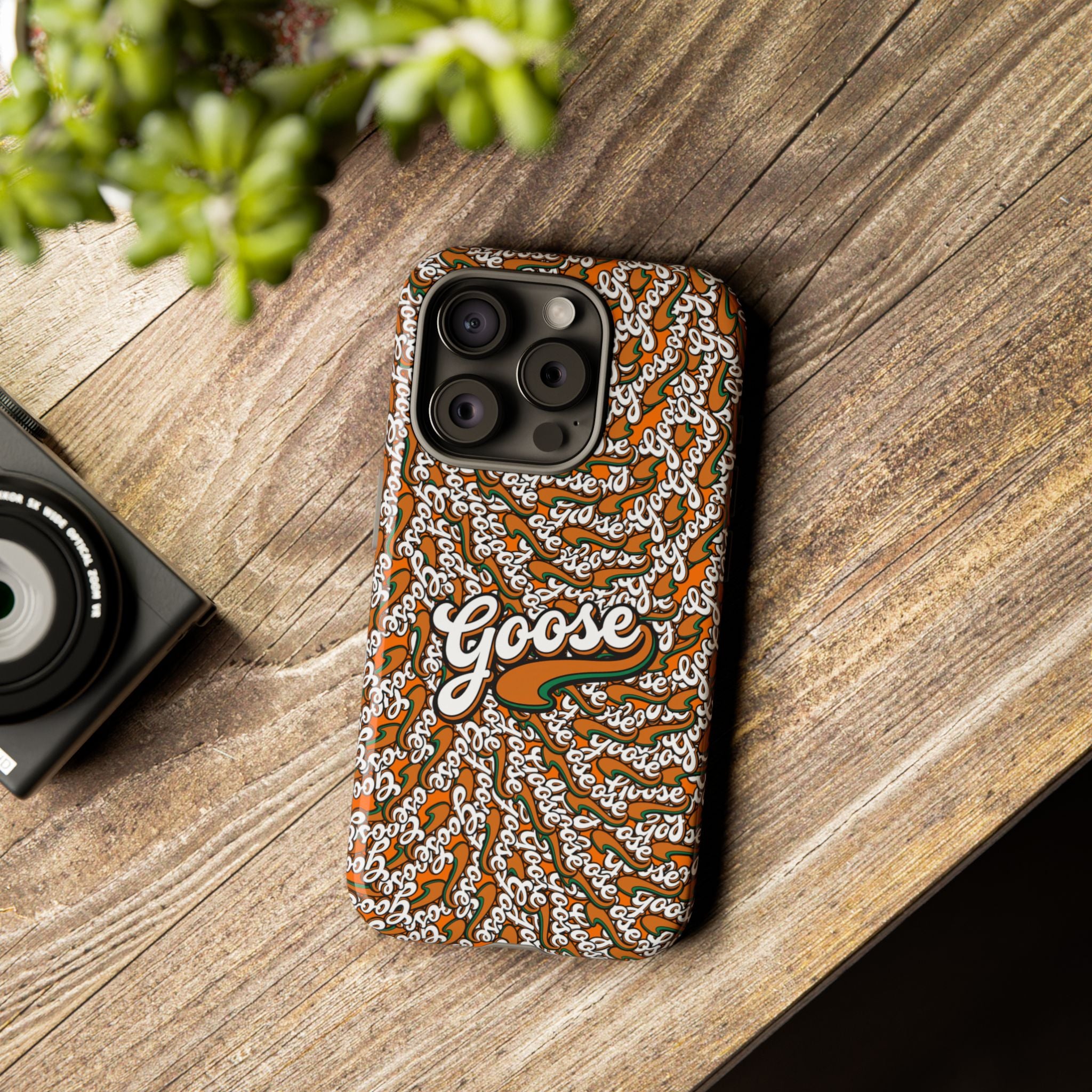 Goose Pattern Phone Case — Retro Script Graphic Protective Cover