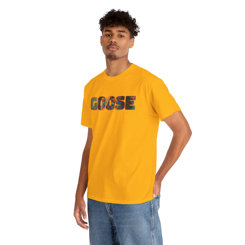Goose Graphic Tee — Retro Camo Lettering Shirt