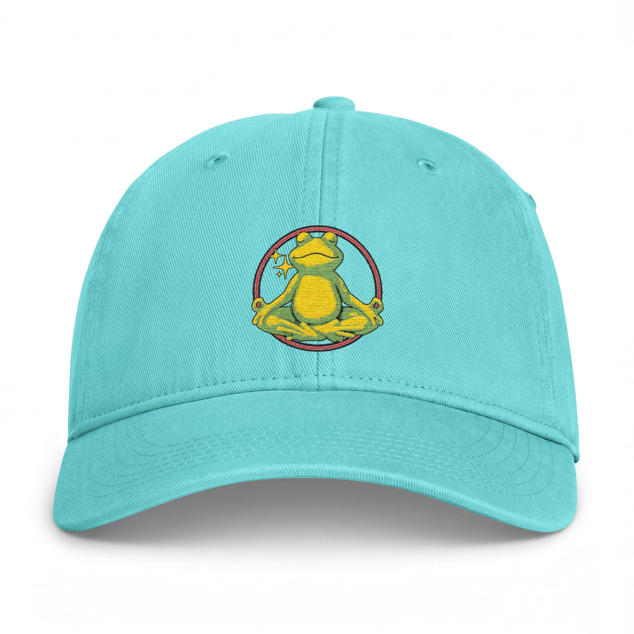 Embroidered Meditating Frog Dad Hat - Coastal Washed Cap