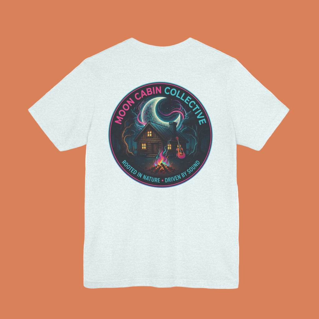 Moon Cabin Collective T-Shirt — Moonlit Cabin Graphic Tee ("Rooted in Nature • Driven by Sound")