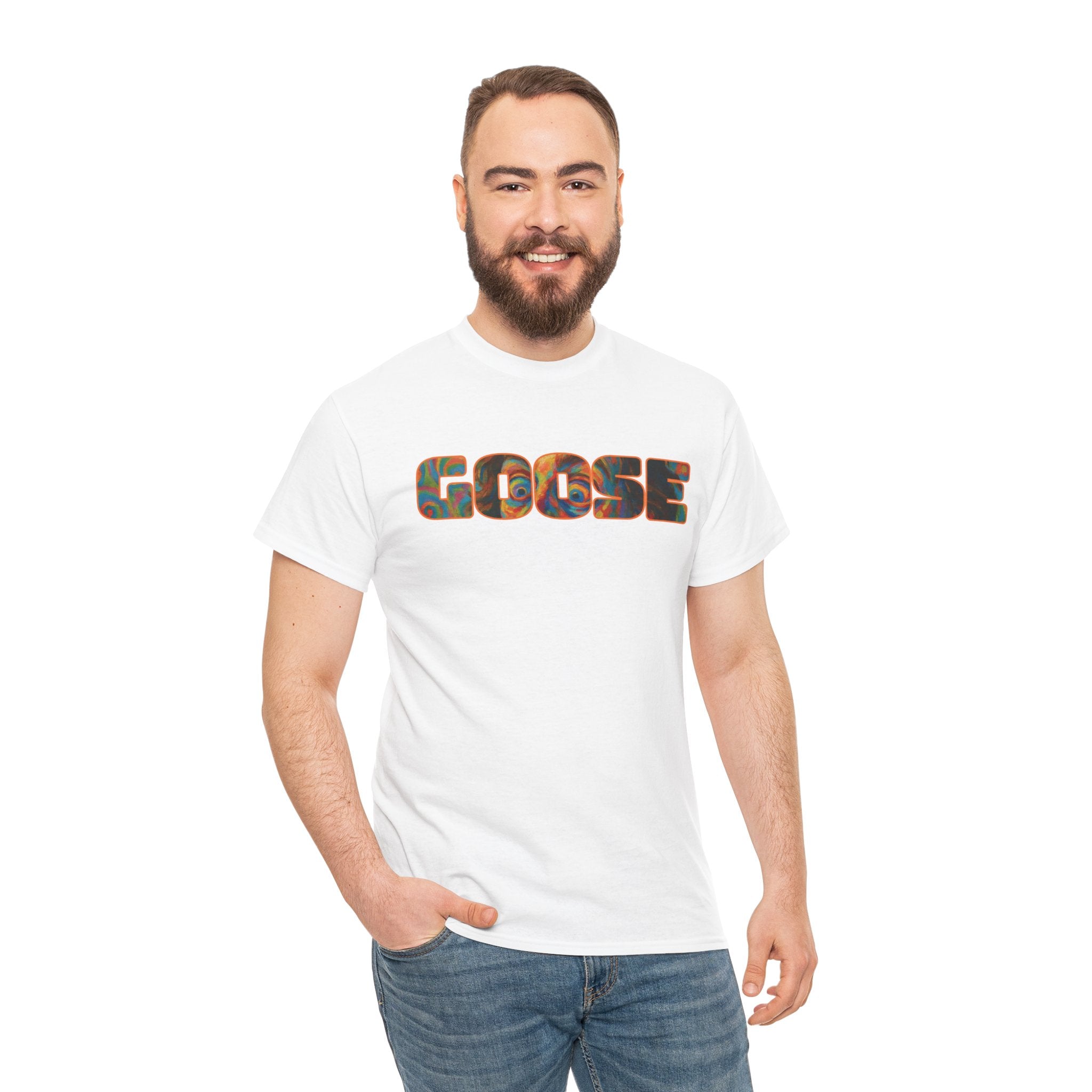 Goose Graphic Tee — Retro Camo Lettering Shirt
