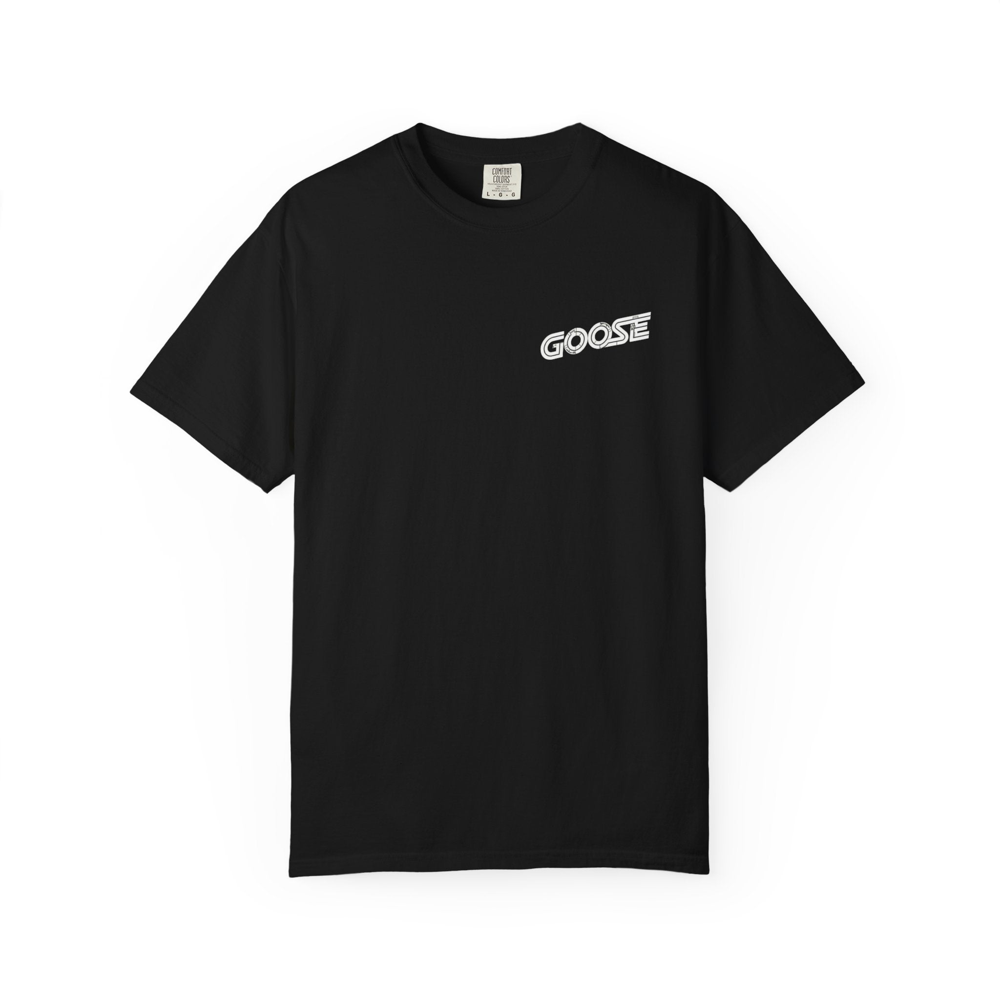 Big Modern Robot Graphic T-Shirt — "GOOSE" Chest Text, Retro Sci‑Fi Back Print