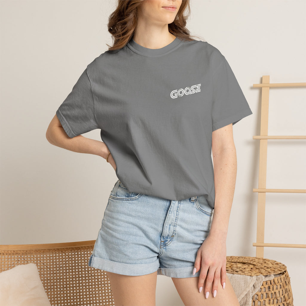 Big Modern Robot Graphic T-Shirt — "GOOSE" Chest Text, Retro Sci‑Fi Back Print