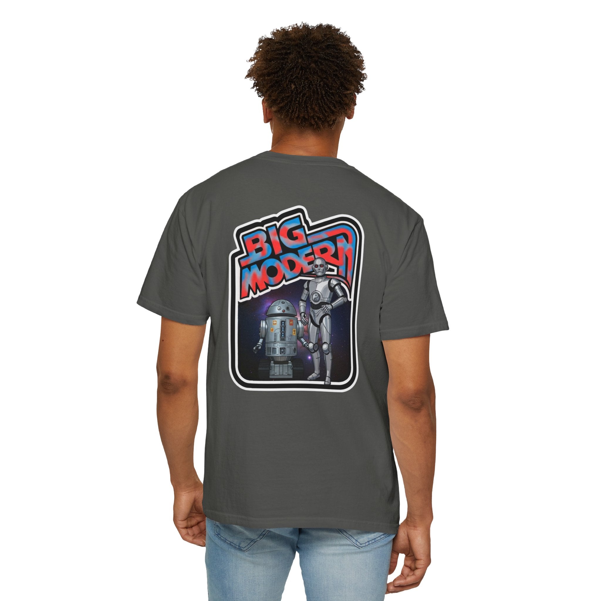 Big Modern Robot Graphic T-Shirt — "GOOSE" Chest Text, Retro Sci‑Fi Back Print