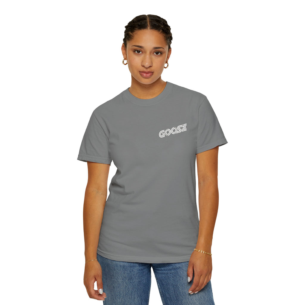 Big Modern Robot Graphic T-Shirt — "GOOSE" Chest Text, Retro Sci‑Fi Back Print