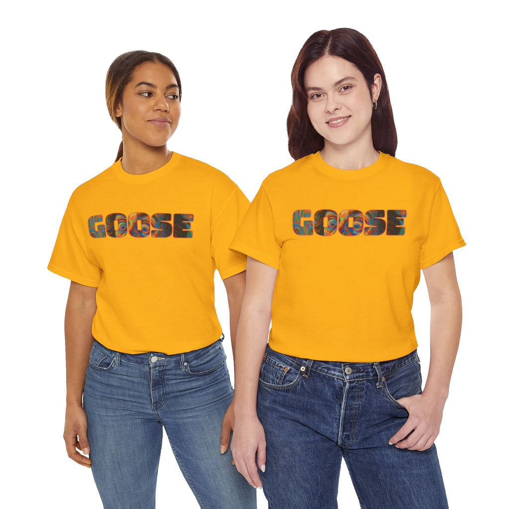 Goose Graphic Tee — Retro Camo Lettering Shirt