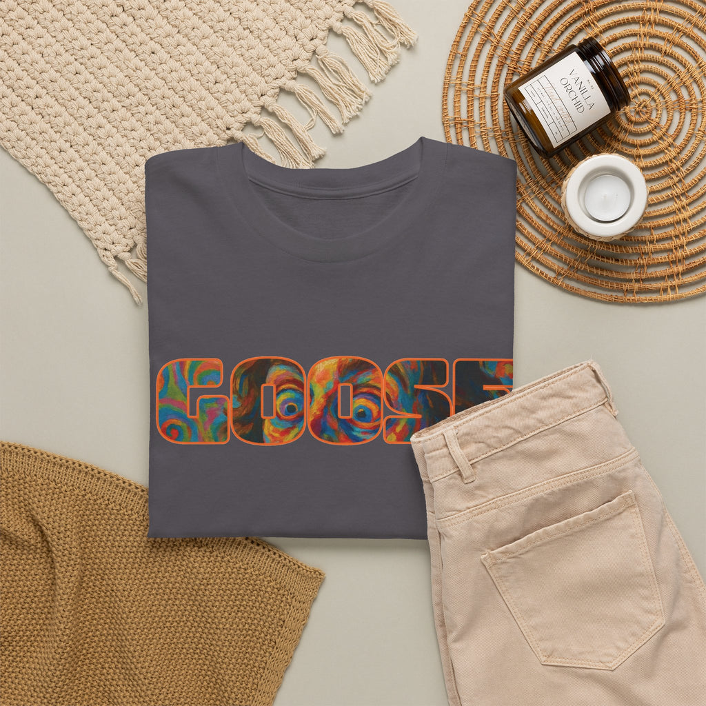 Goose Graphic Tee — Retro Camo Lettering Shirt
