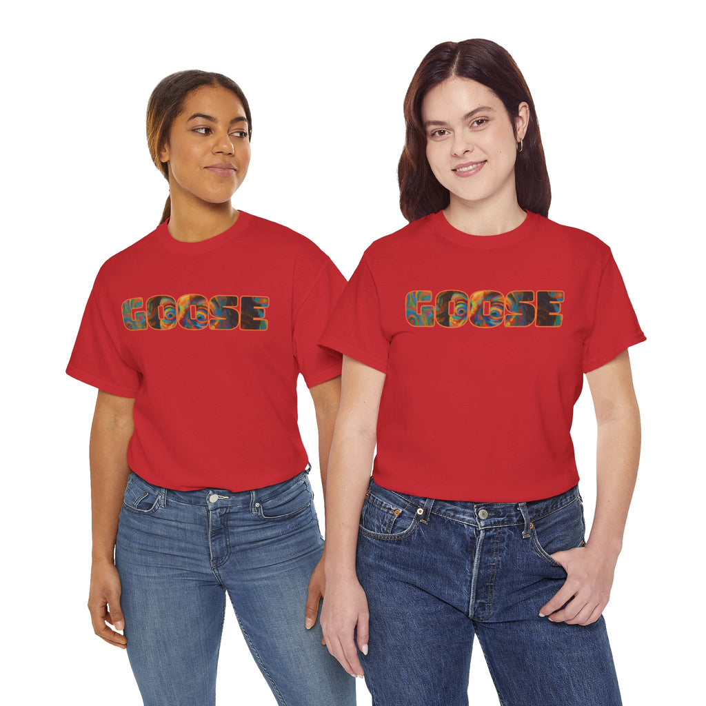 Goose Graphic Tee — Retro Camo Lettering Shirt