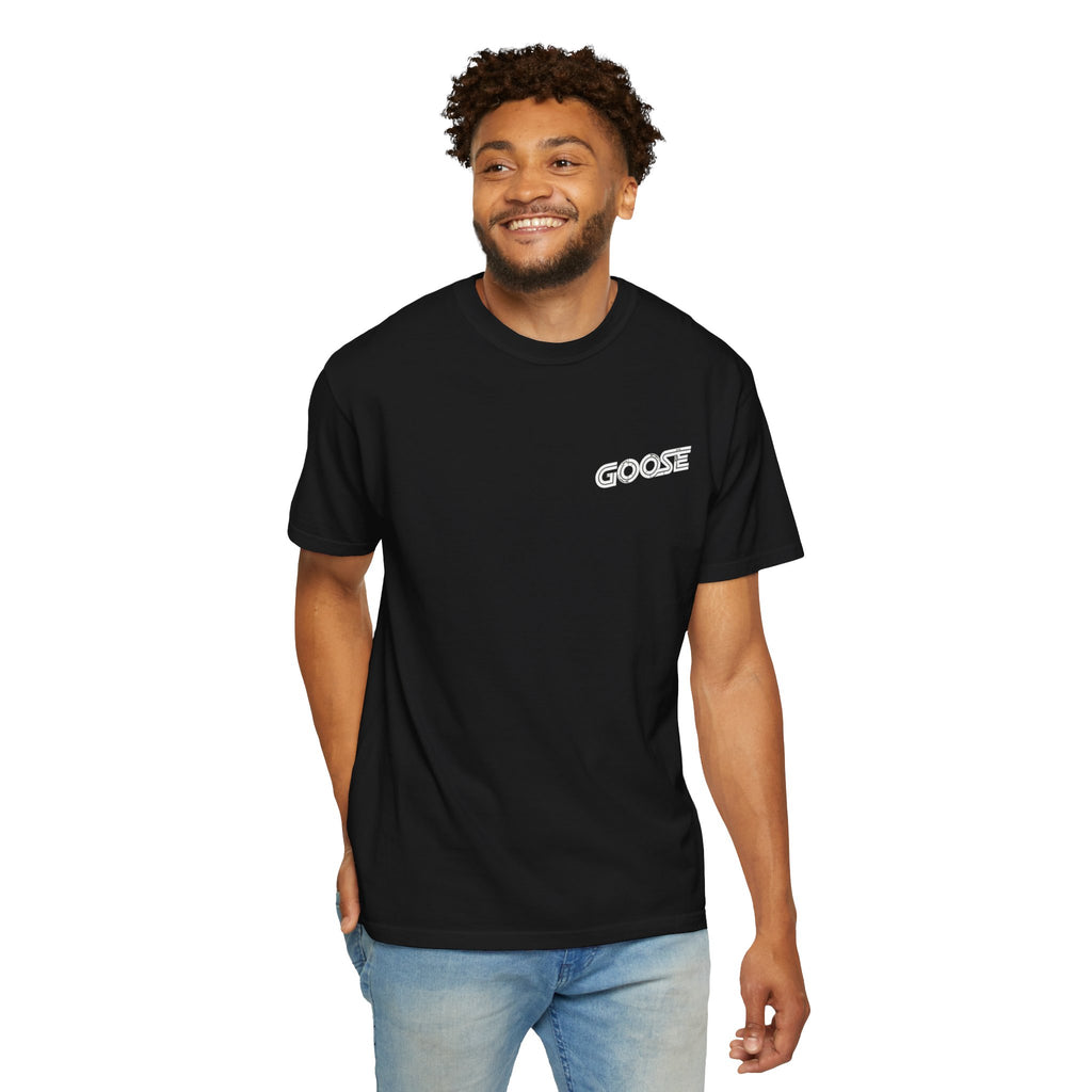 Big Modern Robot Graphic T-Shirt — "GOOSE" Chest Text, Retro Sci‑Fi Back Print