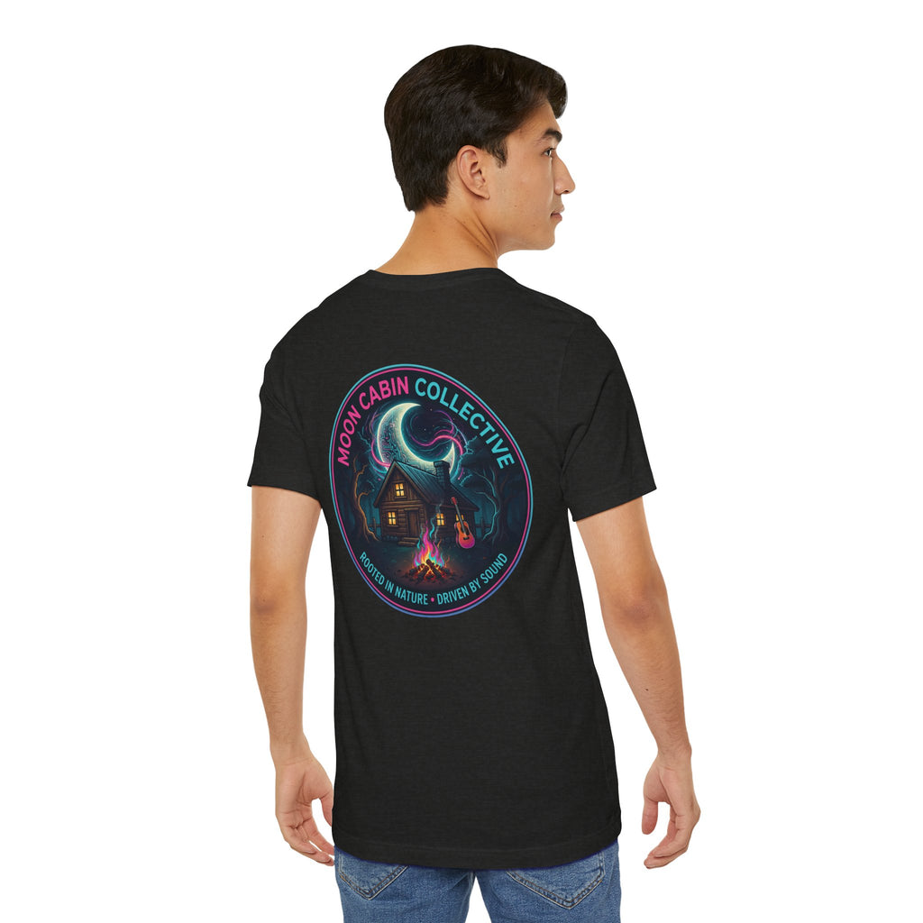 Moon Cabin Collective T-Shirt — Moonlit Cabin Graphic Tee ("Rooted in Nature • Driven by Sound")