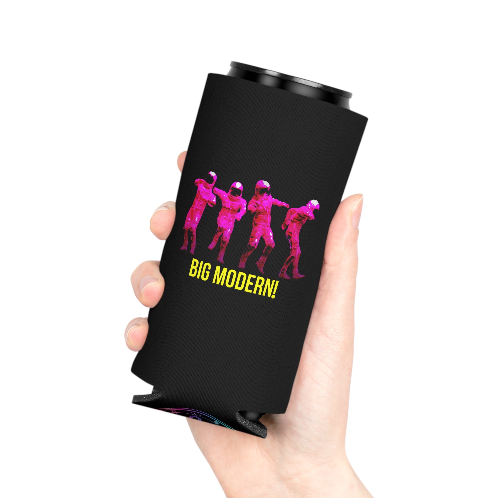 Can Cooler — Retro Neon Astronauts 'BIG MODERN!' Beverage Koozie