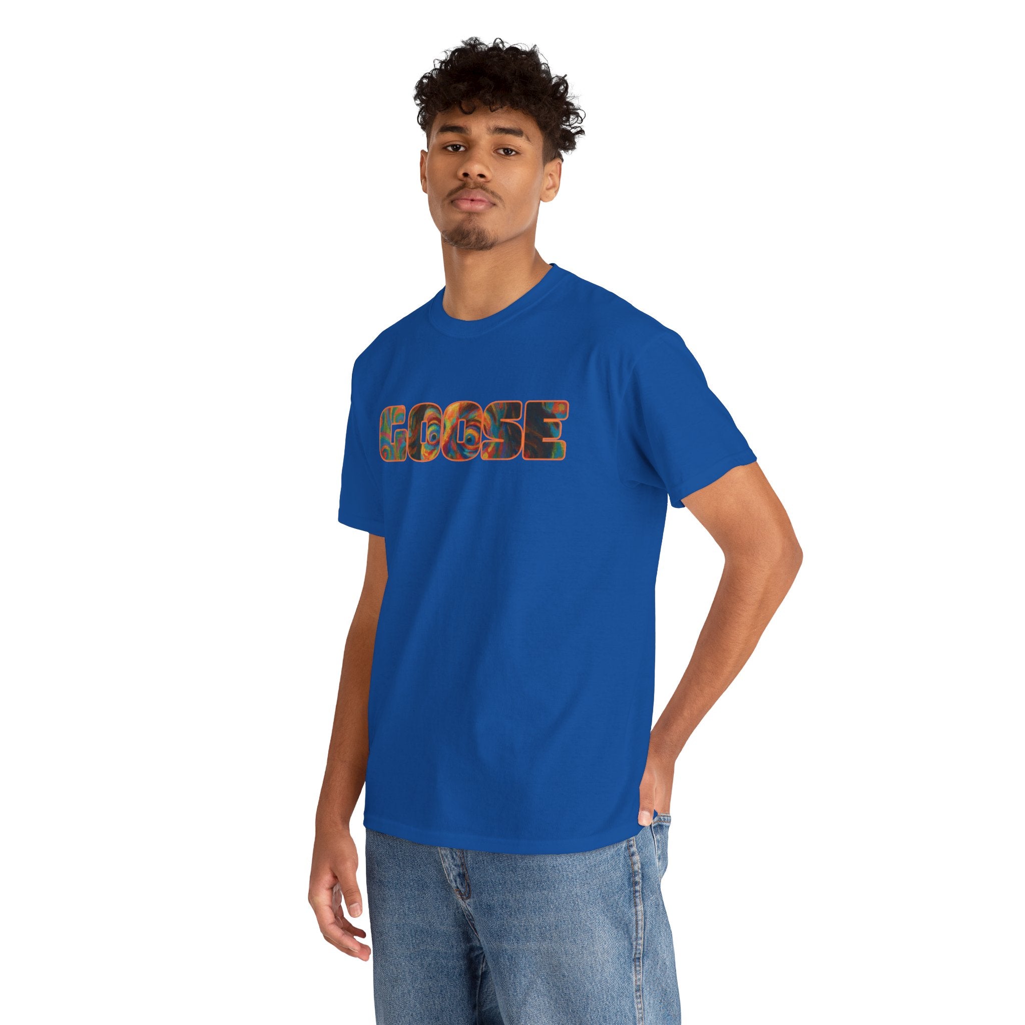 Goose Graphic Tee — Retro Camo Lettering Shirt