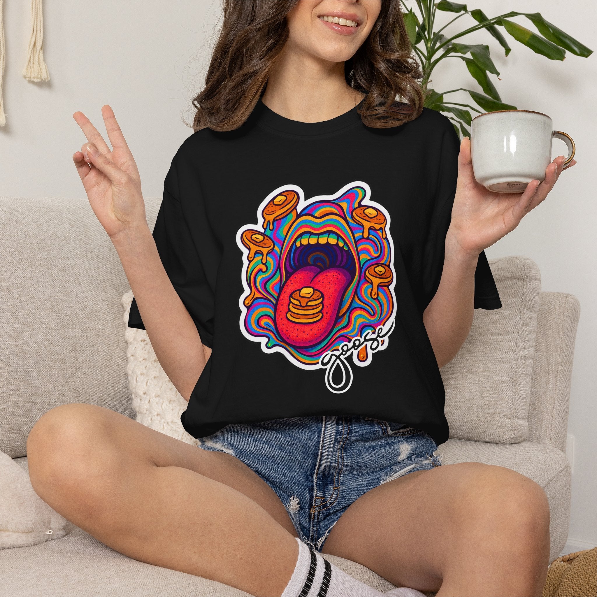 Pancake Mouth T-Shirt — Retro Psychedelic Breakfast Graphic Tee