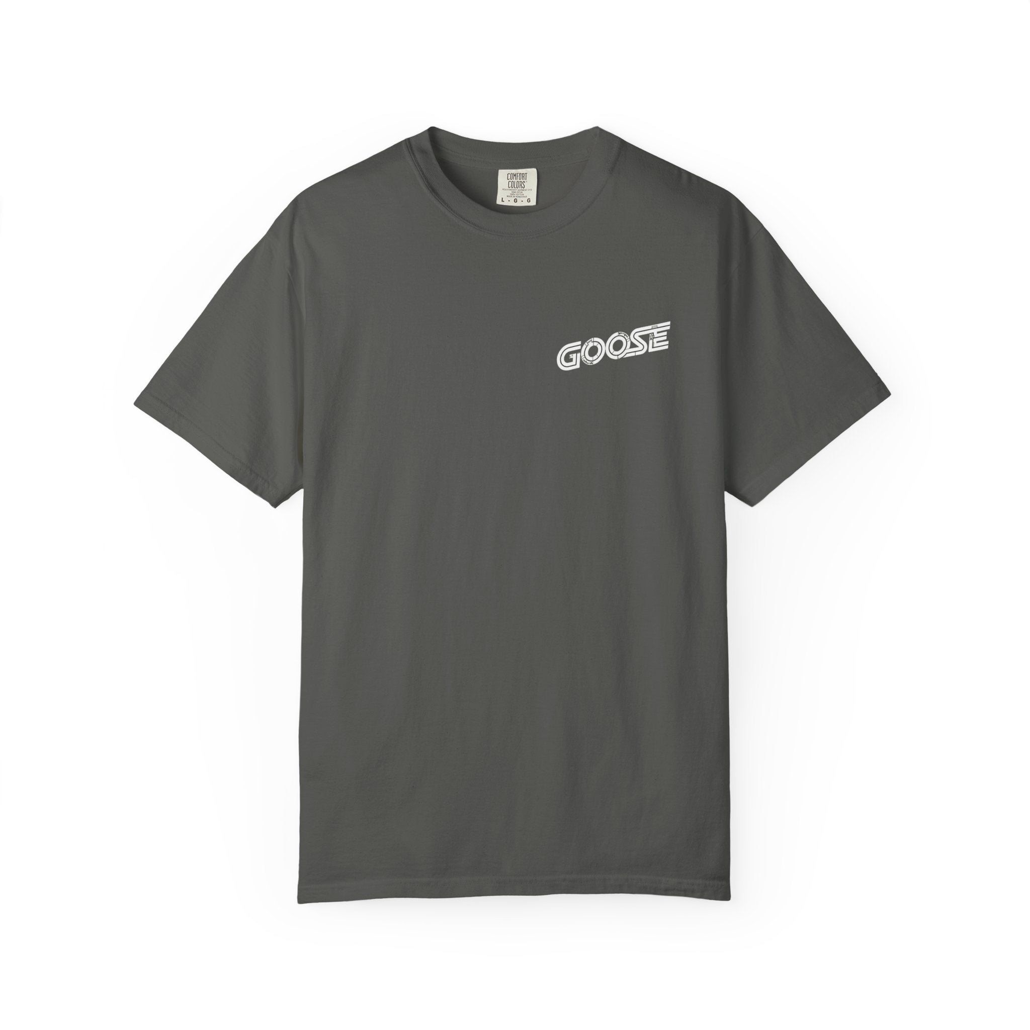Big Modern Robot Graphic T-Shirt — "GOOSE" Chest Text, Retro Sci‑Fi Back Print