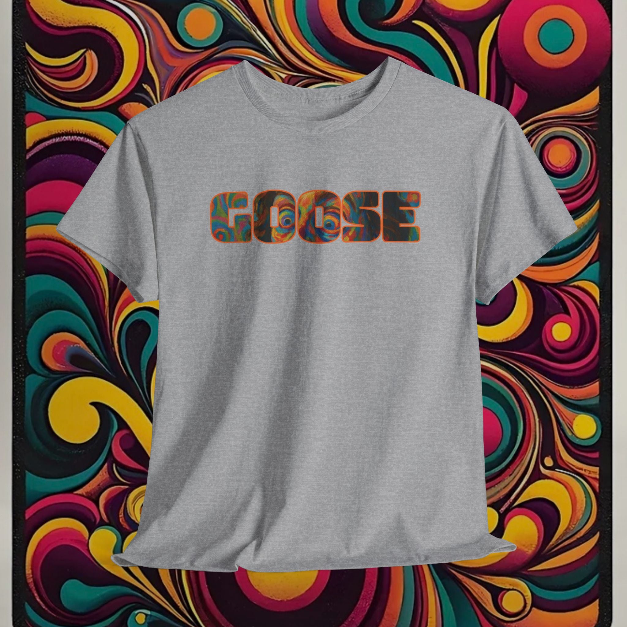 Goose Graphic Tee — Retro Camo Lettering Shirt