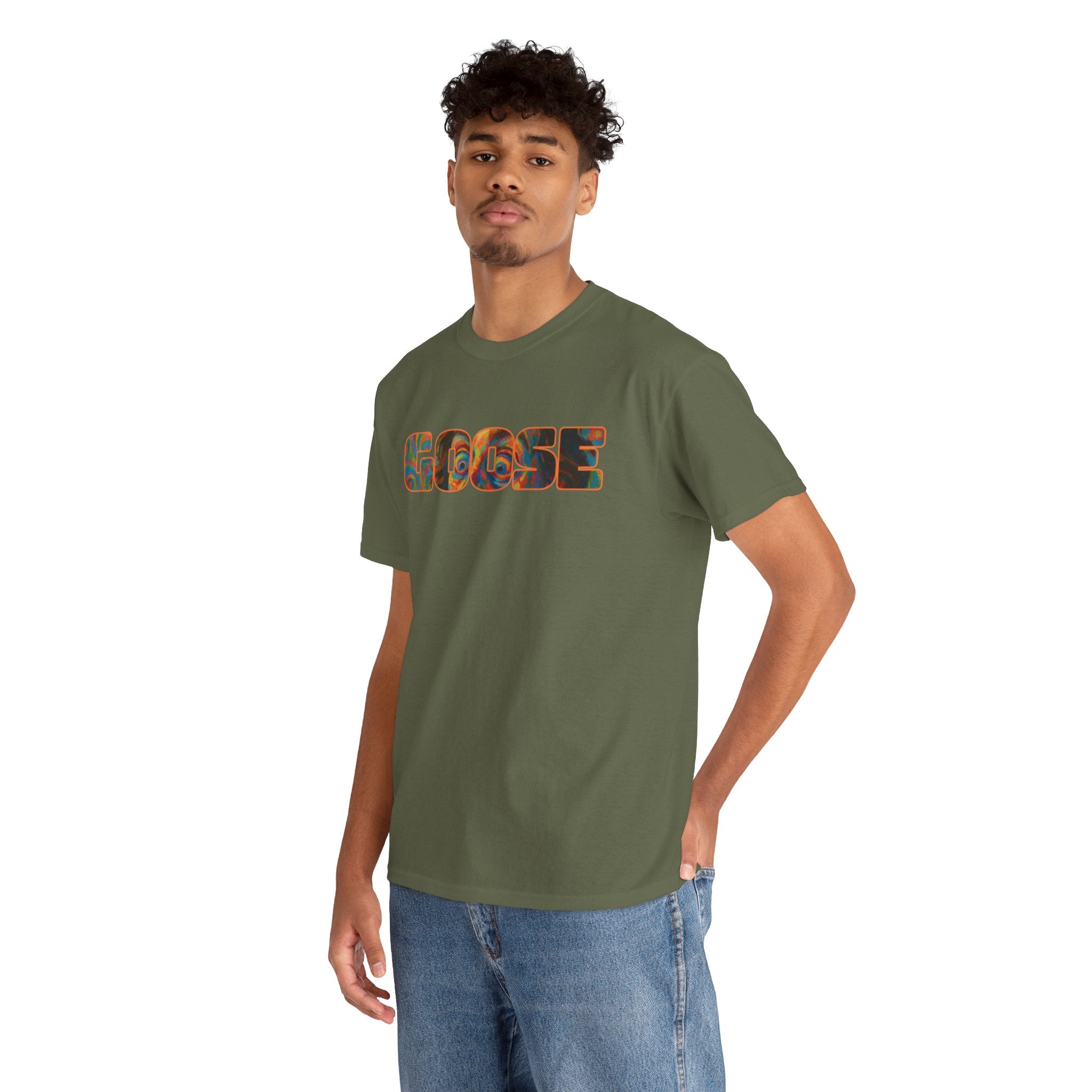 Goose Graphic Tee — Retro Camo Lettering Shirt