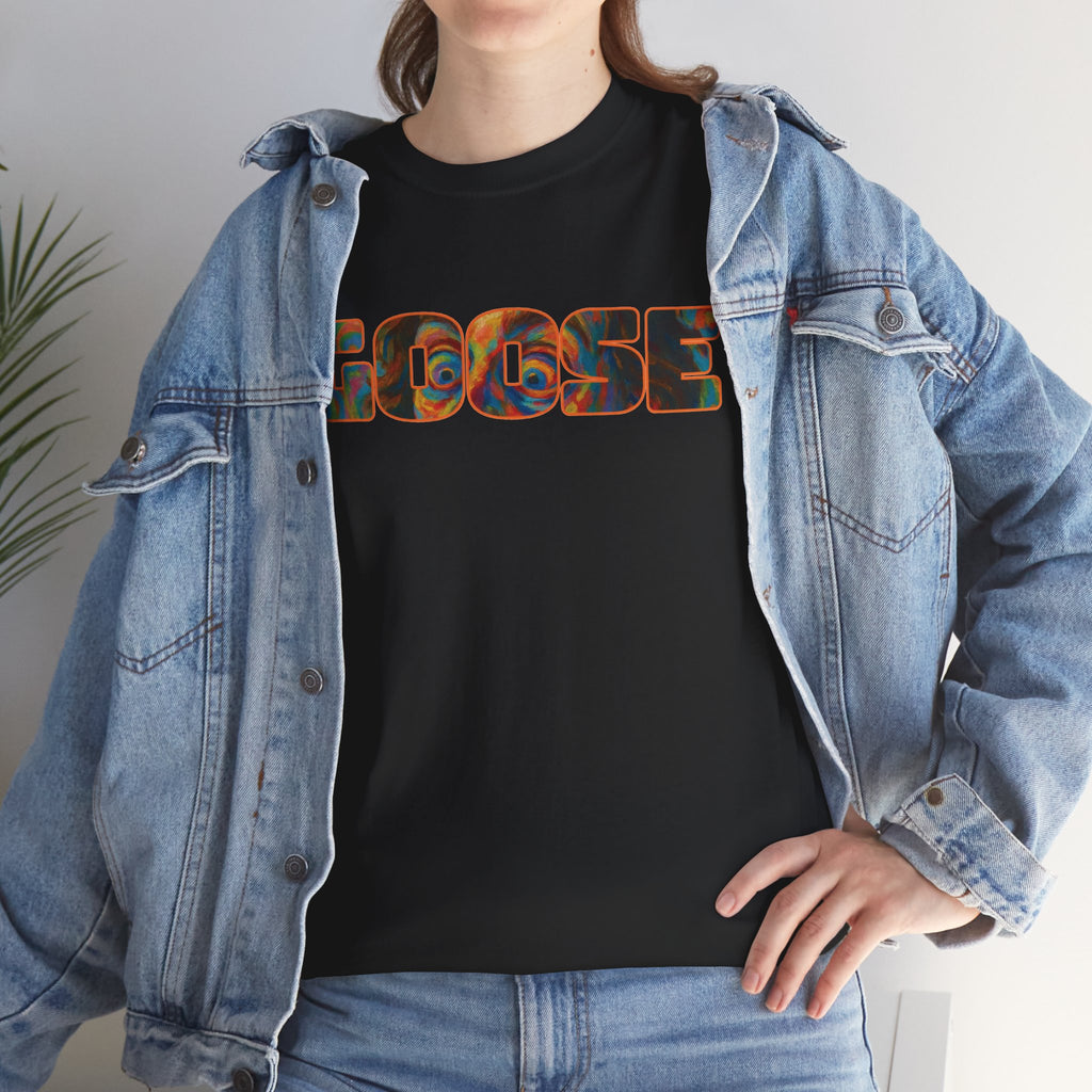 Goose Graphic Tee — Retro Camo Lettering Shirt